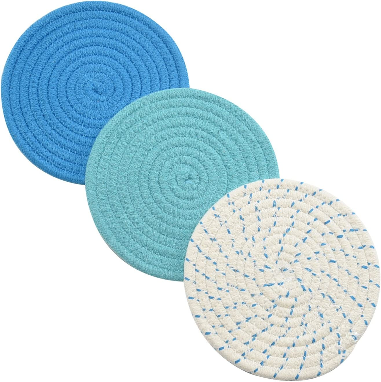 Potholders Set Trivets Set 100% Pure Cotton Thread Weave Hot Pot Holders Set (Set of 3) Stylish Coasters, Hot Pads, Hot Mats,Spoon Rest for Cooking and Baking by Diameter 7 Inches (Gray)