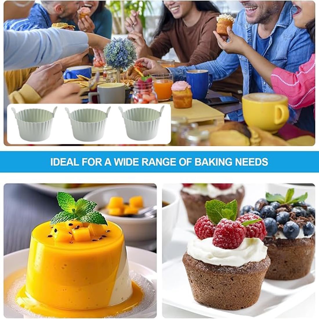 6Pcs Ramekins for Air Fryer, Silicone Air Fryer Egg Mould, Silicone Muffin Cups Large Muffin Cases for Air Fryer, Non Stick Egg Poachers for Microwave Oven image number 5