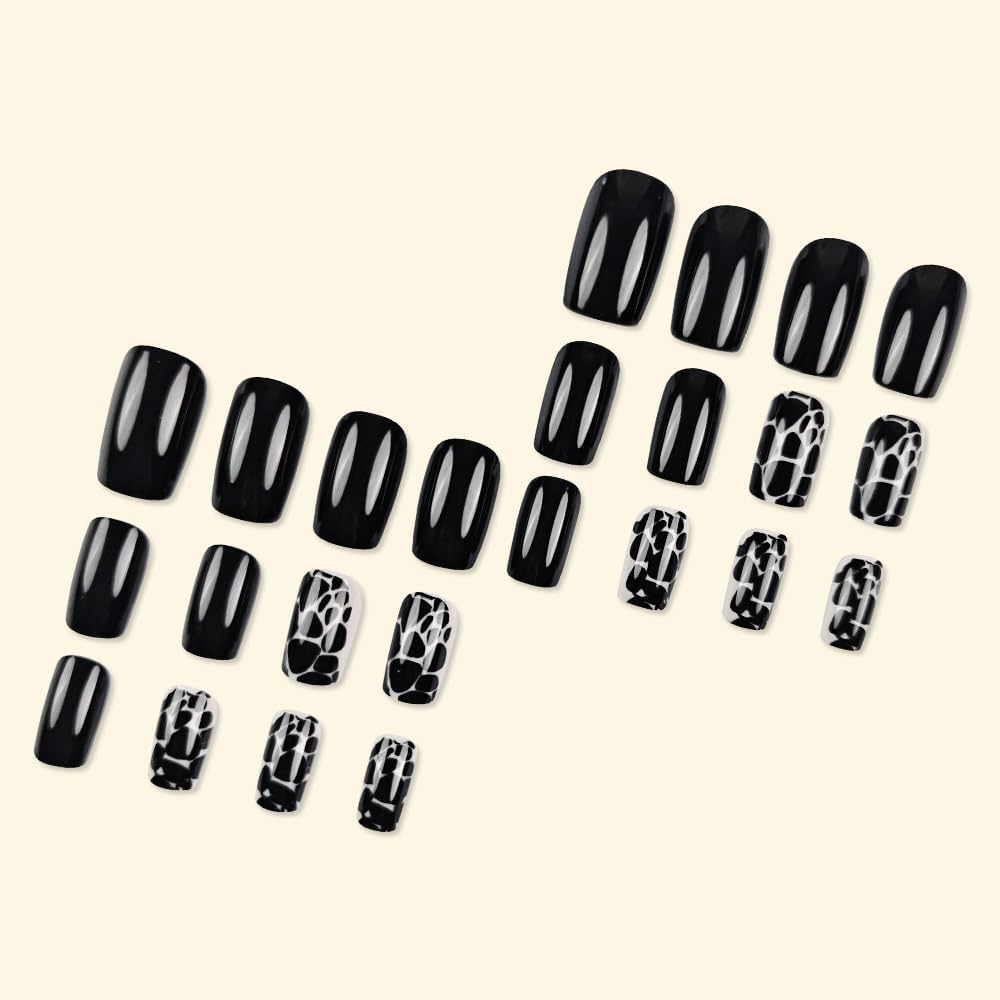 ＴＩＺＹＦＦ Press on Nails, Black Leopard Print Fake Nails, Artificial Nails for Women and Girls -24 Pcs image number 4