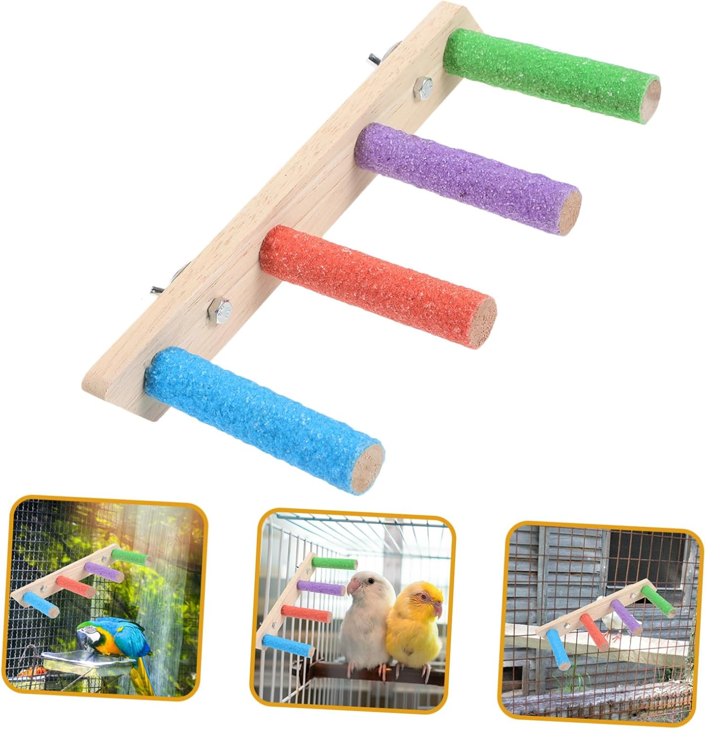 Milisten Parrot Climbing Ladder and Claw Grinding Perch Stand, Bite-Resistant Wood Plaything with Four-Section Ladder, Bird Cage Accessory for Budgerigars and Small Parrots, Indoor Playground Toy image number 5