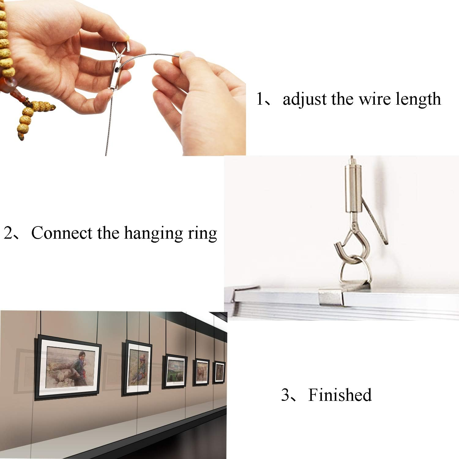Picture Hanging Rope Wire 2 Packs Stainless Steel Wire with Loop and Hook 1.5 Mmx2 M Heavy Duty Frame Hanger Rope for Light Lamp Hardware, Supports up to 20 KG image number 1