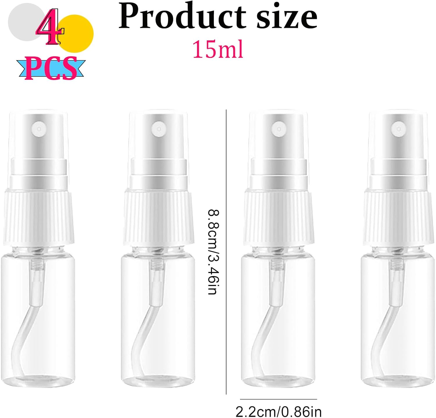 Pack of 4 Small Spray Bottles, Atomiser Spray Bottle, Mini Spray Bottle, Portable Plastic Spray Bottle, Water Spray Bottle, for Filling Perfume, Alcohol, Care Liquid and Cosmetics (15 Ml) image number 2