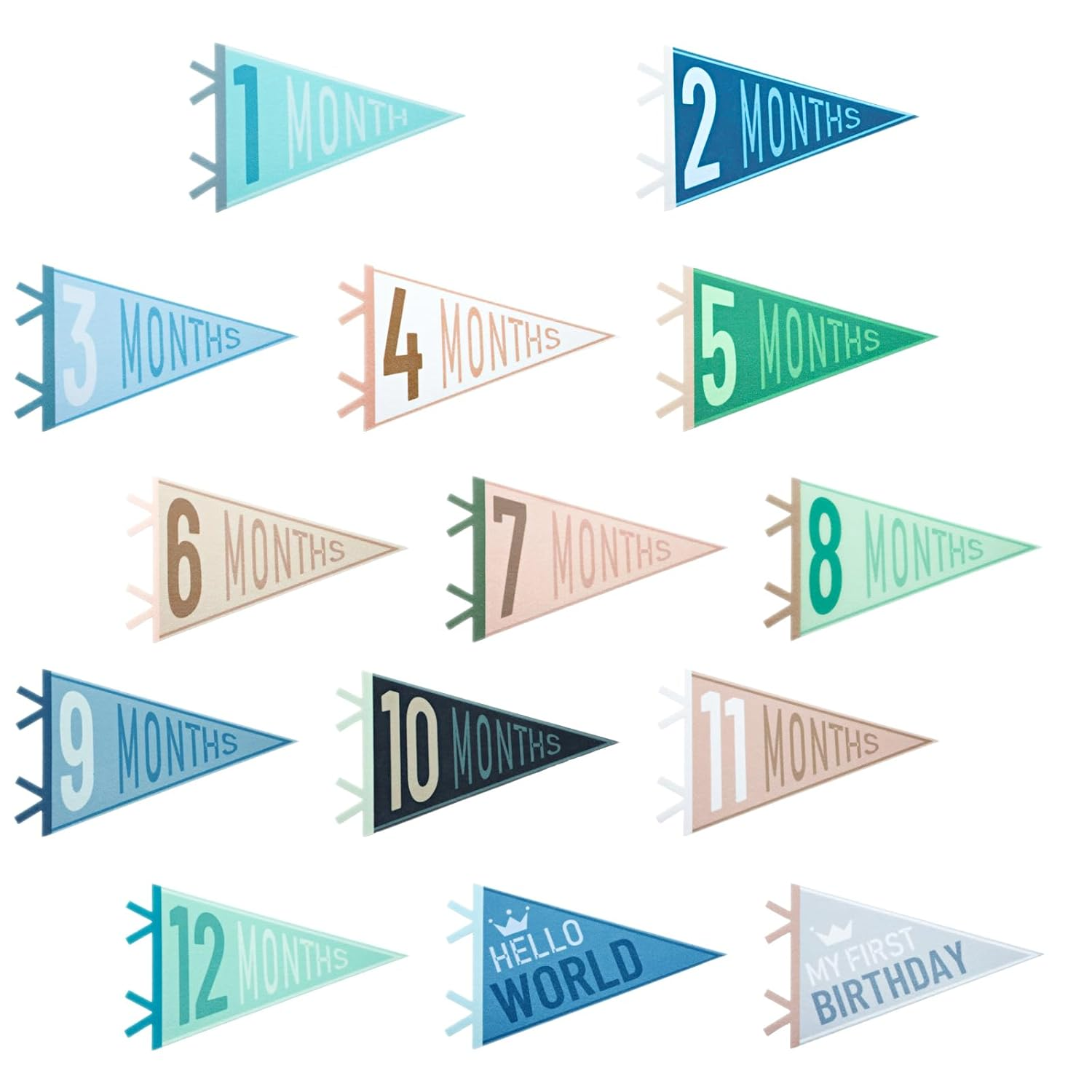 14 Pcs Baby Monthly Milestone Felt Pennant, LIOUCBD Month Baby Milestone Signs, Monthly Milestone Triangle Banners for Boy Girl, Age Milestone Flag Signs for Photos Props &Newborn Birthday Party Decor