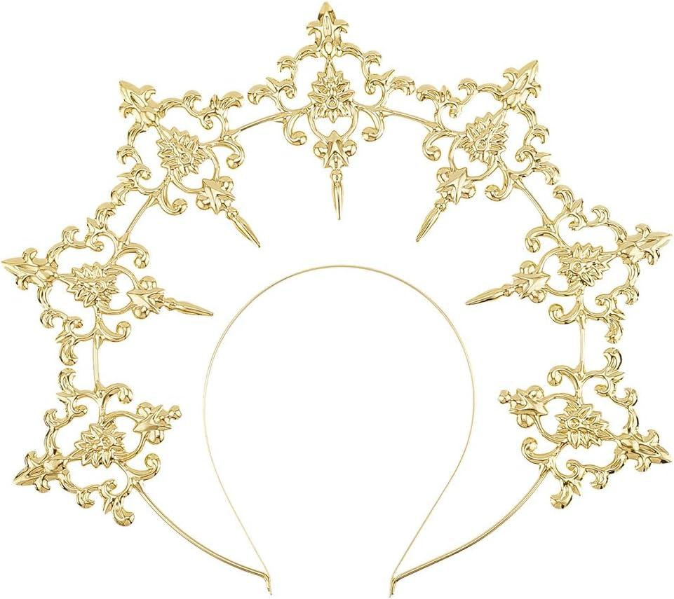 CABODYALS Gold Queen Crown Style Headband Golden Royal Princess Fairy Headpiece Hair Hoop Decor Accessory Plastic Shiny Hairband for Women Christmas Birthday Party Bridal Wedding Halloween Role image number 6