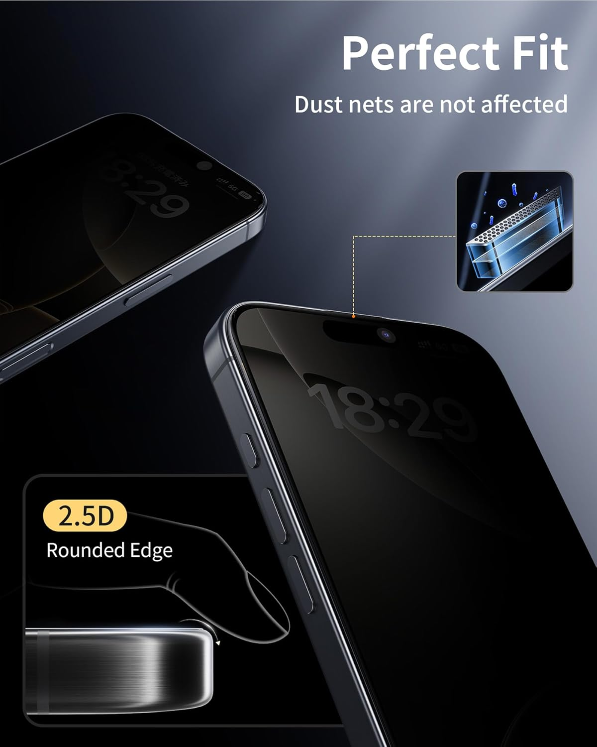 NIMASO for Iphone 16 Pro Max Screen Protector Privacy Full Coverage, 2 Pack 9H Hardness Anti-Spy Tempered Glass, Automatic Dust Removal, Instant Installation (6.9 Inches) image number 5