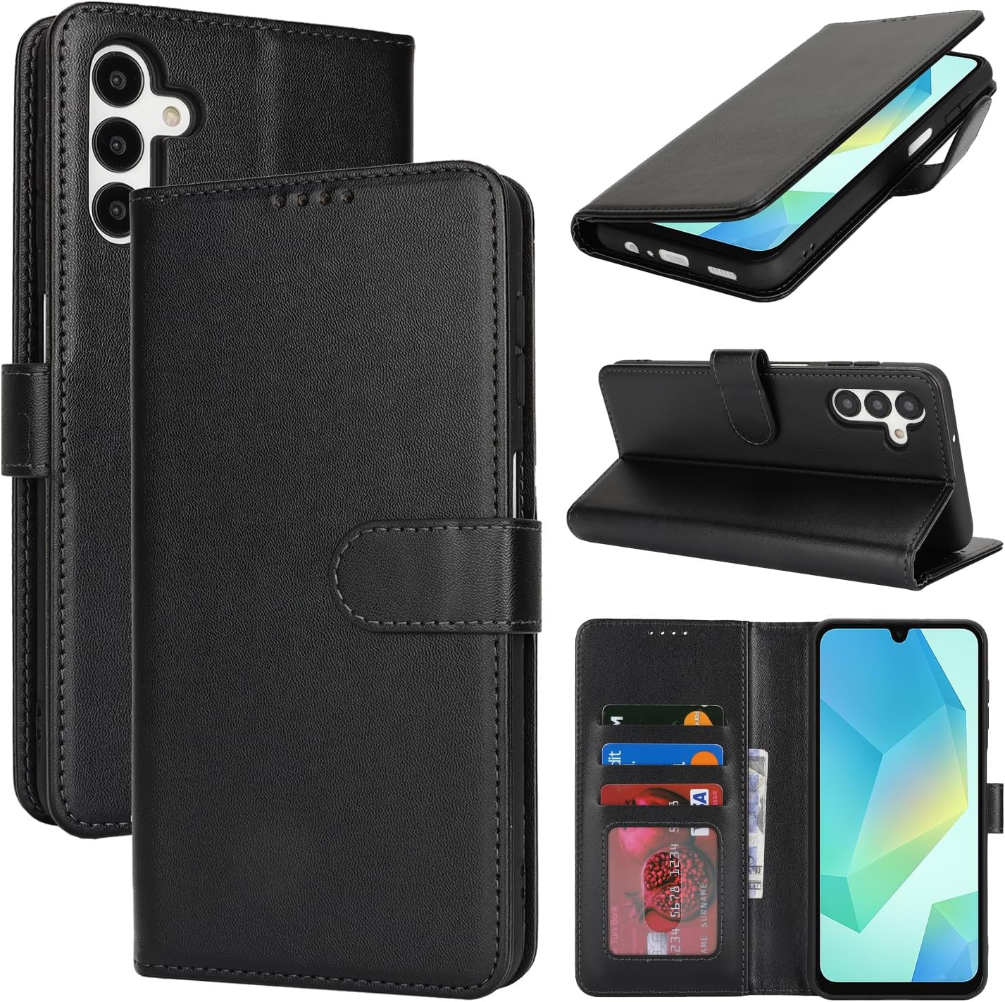 For Iphone 16 plus Case Phone Leather Wallet with Card Holders Slots Magnetic Flip Cover Purse Sunyoo Case Etui Portefeuille Pour Femmes Homme Coque Porte Feuille Carte for Iphone 16Plus Black