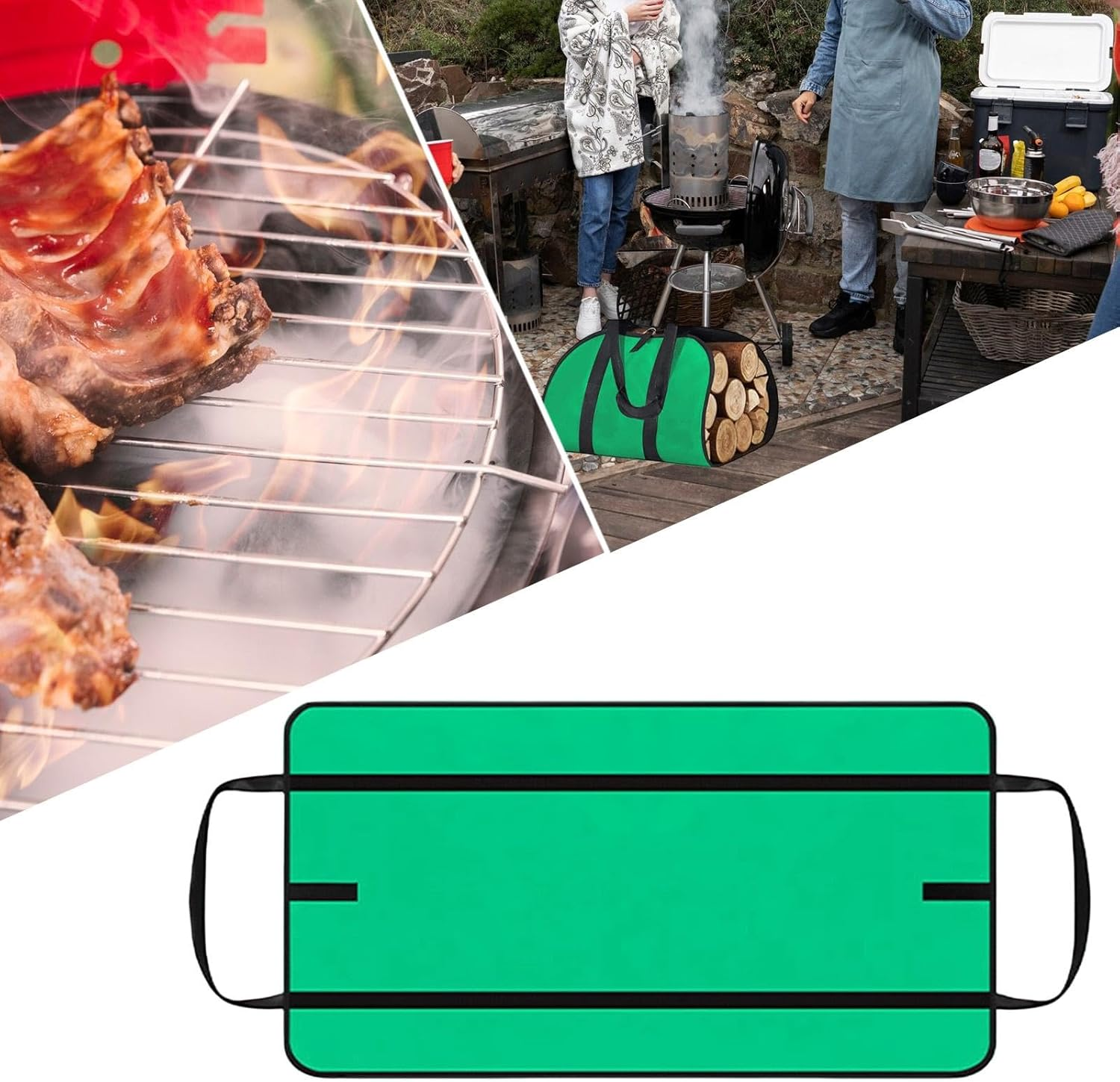 B Baosity Firewood Log Carrier Tote Firewood Storage Bag with Handles Carrying Log Storage Tote for Camping Backpacking Outdoor Travel, Green image number 4