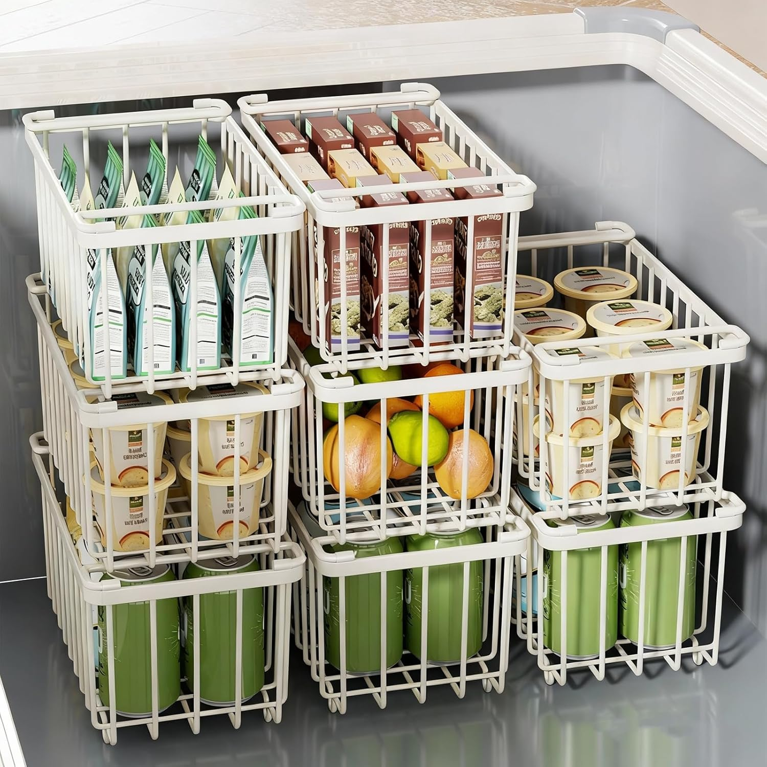 Freezer Organizer Bins, 8 Pack Stackable Deep Chest Freezer Organizer Bins with Folding Handles, Metal Freezer Storage Baskets, Ft Deep Freezer Storage, Increased Space for Food Storage (White) image number 2