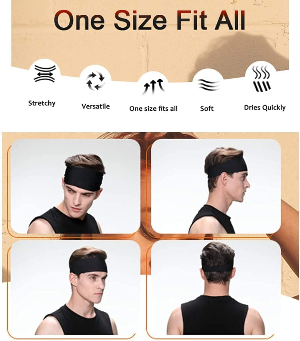 5-Piece Men'S Sports Headband, Pure Color Elastic Yoga Fitness Running Sweat Band, Moisture Wicking Anti-Slip Training Headband image number 2