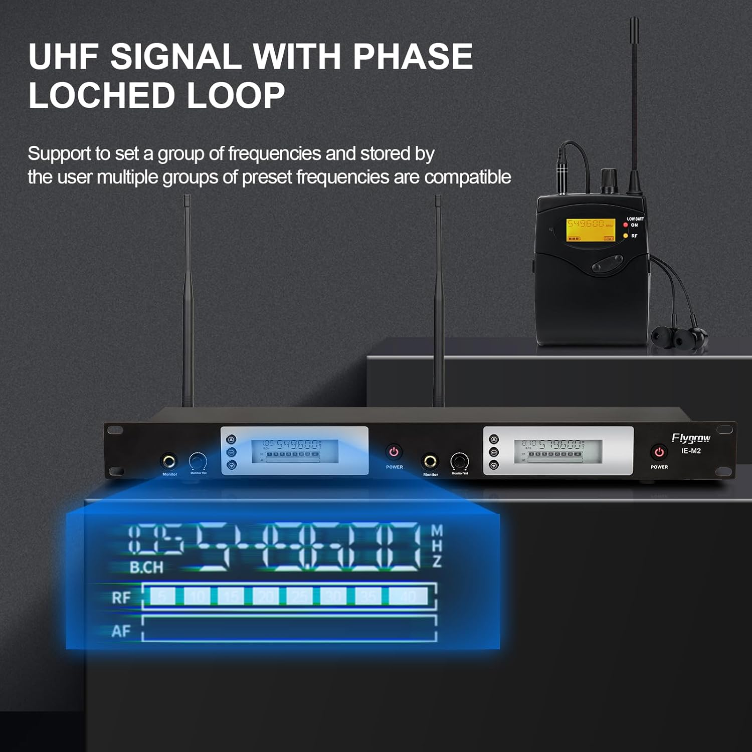 UHF Dual Wireless In-Ear Monitor System with Earphone, Metal Wireless IEM System, Sturdy Bodypack Receiver, 80 Adjustable Frequencies,164Ft Range, Ideal for Stage & Studio (2 Bodypack) image number 4