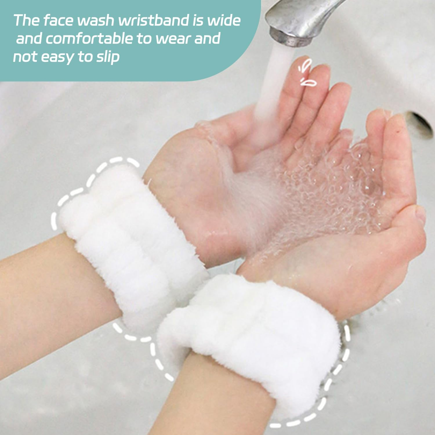 Pack of 3 Face Wash Hair Bobbles and 2 Pairs of Face Wash Bracelets, Women'S Hair Bobbles, Soft Absorbent Hair Bobbles, Adjustable Hair Bobbles, Elastic Hair Bobbles image number 1