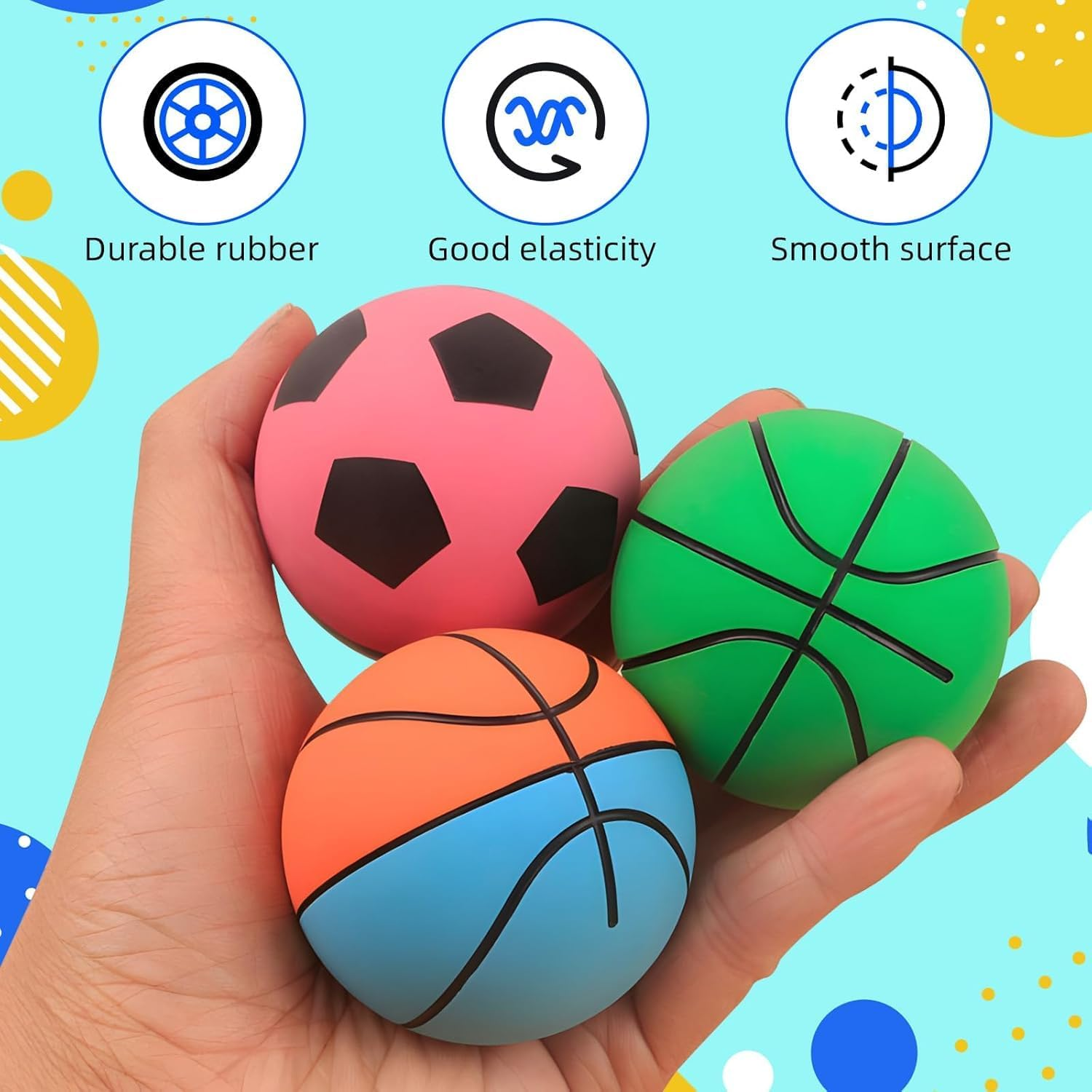 6 Pcs Rubber Bouncy Handball Bulk for Girls Boys, Mini Basketball & Football Bouncy Balls Party Favors for Outdoor Games, Playground Skip Hand Ball for Party Bag Fillers Gifts image number 4