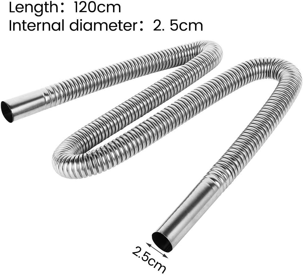 Exhaust Pipe, Exhaust Hose, Car Air Diesel Parking Heater Exhaust Pipe, Stainless Steel Flexible Exhaust Hose Diesel Gas Vent Hose with 2 Exhaust Clamp for Car Air Diesel Parking Heater