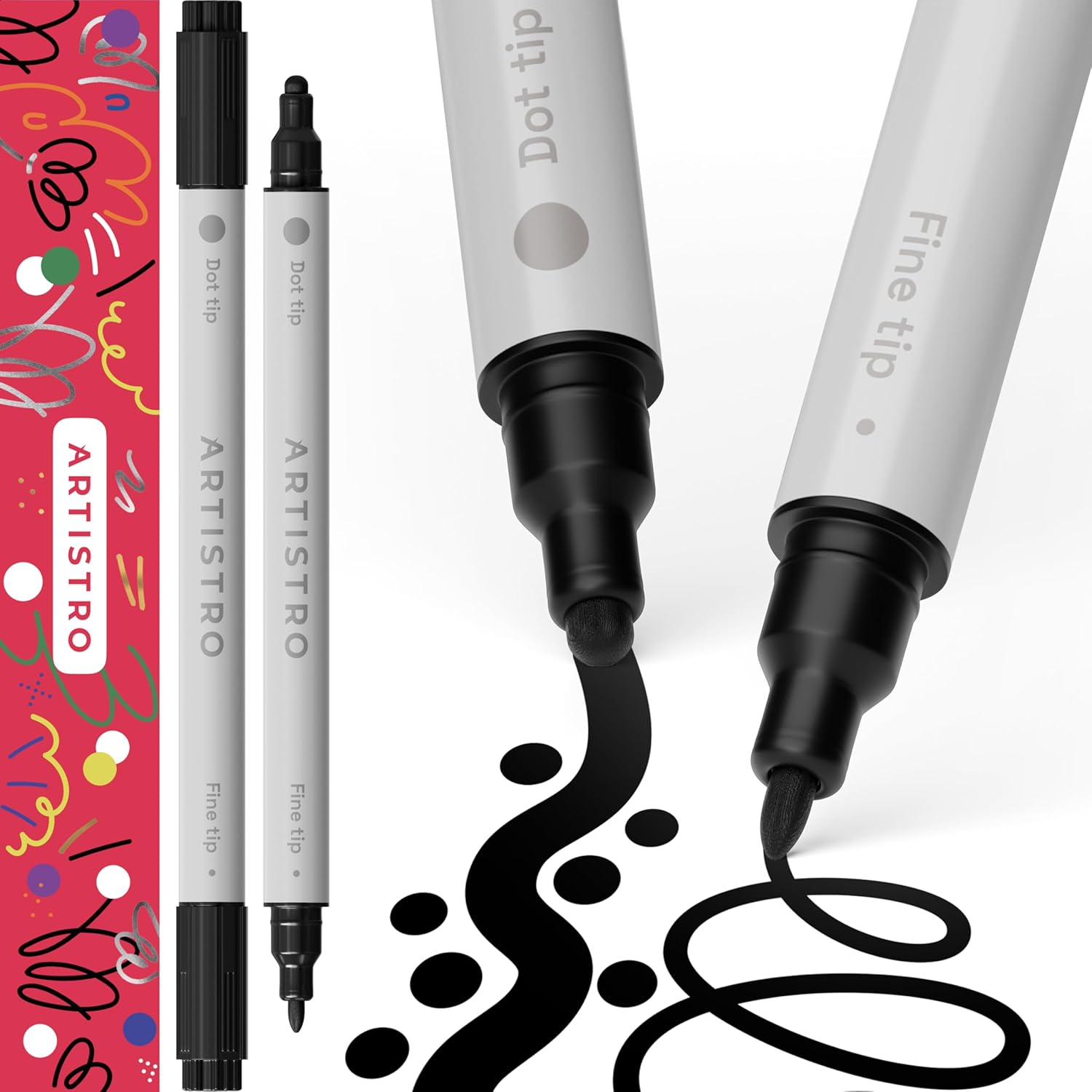 ARTISTRO 2 Black Acrylic Paint Pens, Acrylic Paint Markers Dual Tip (Fine 1Mm + Dot 5Mm), Acrylic Markers for Fabric, Canvas, Rock, Glass, Wood, Paper, DYI, Paint Markers for Kids and Adults