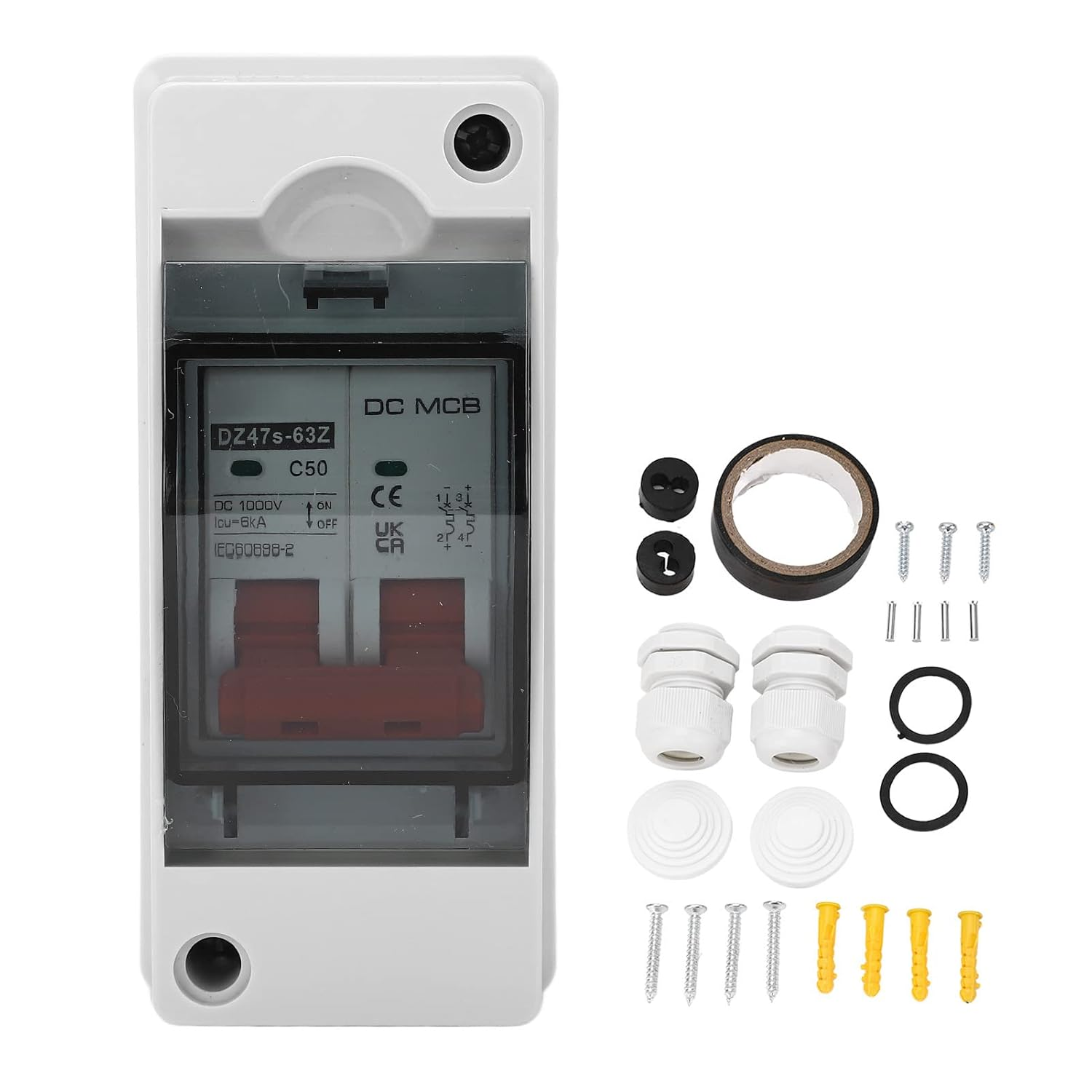 Fafeicy Solar Disconnect Switch 2P 50A DC Circuit Breaker IP65 Water Proof PV Isolator Switch for off Grid System RV and Solar Panel