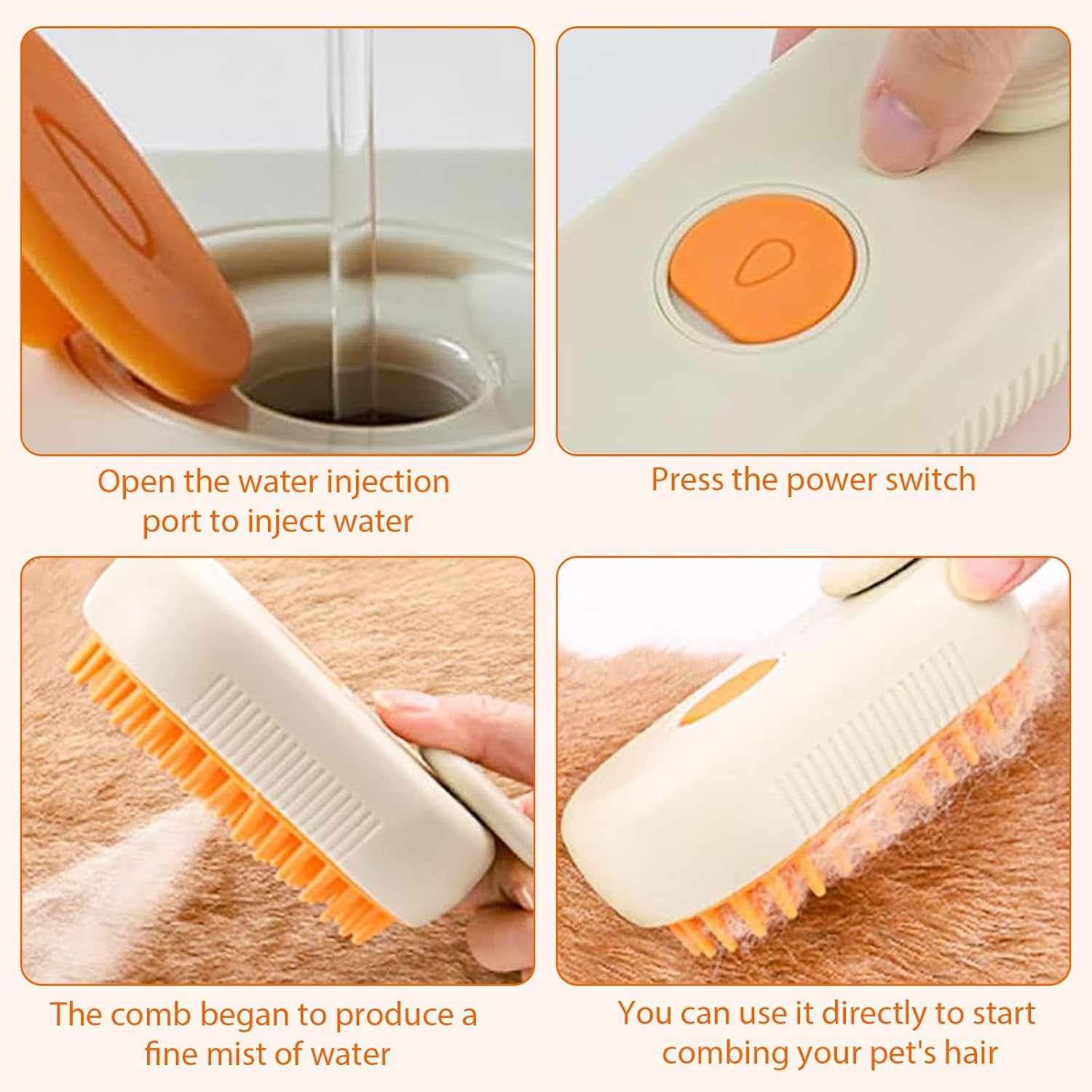 Cat Brush with Steam Pet Spray Massage Comb Steam Brush Dog Steamy Brush Cat Pet Hair Brush Cat Massage Brush Cats and Dog Care to Eliminate Flying Hair Care Massage (Orange) image number 1