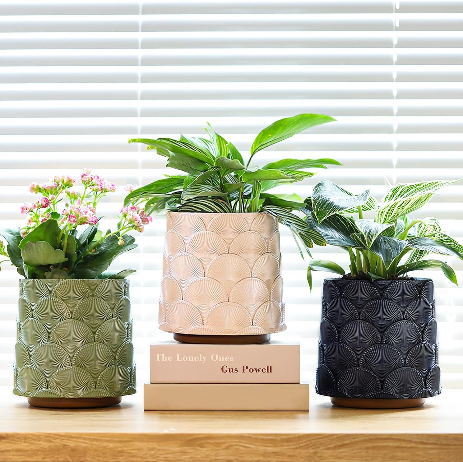 GUGUGO Pearl Sage Green Scale Planter, Cute Unique Plant Pot with Drainage, Eclectic Colorful Small Flower Planters Pots for Indoor & Outdoor Plants, Rainbow Funny Succulent Gardening Pot Gifts image number 3