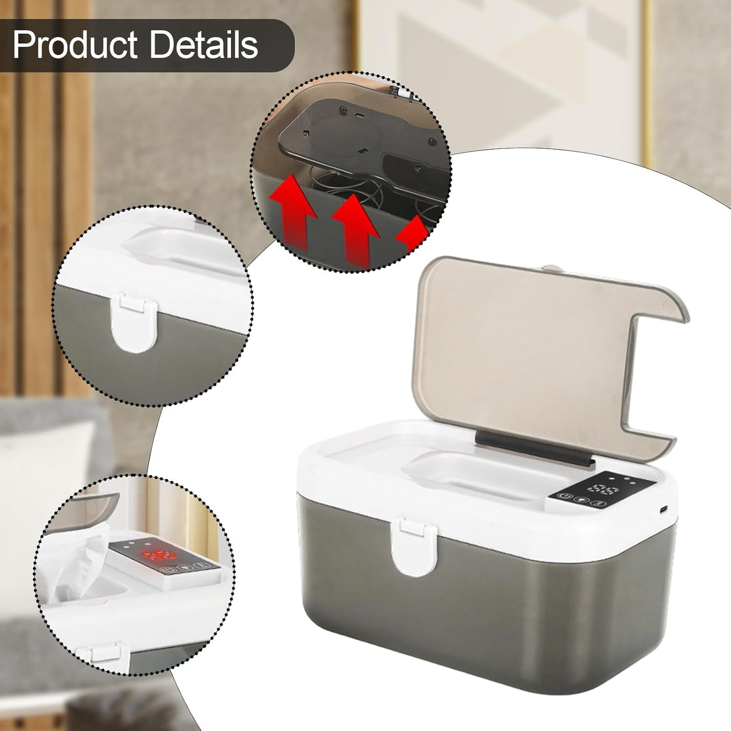 TENOL Wipe Warmer Portable USB Wipes Warmer Night Light Large Capacity Thermostat Wet Wipe Machine Wipes Heater for Car Travel, White image number 4