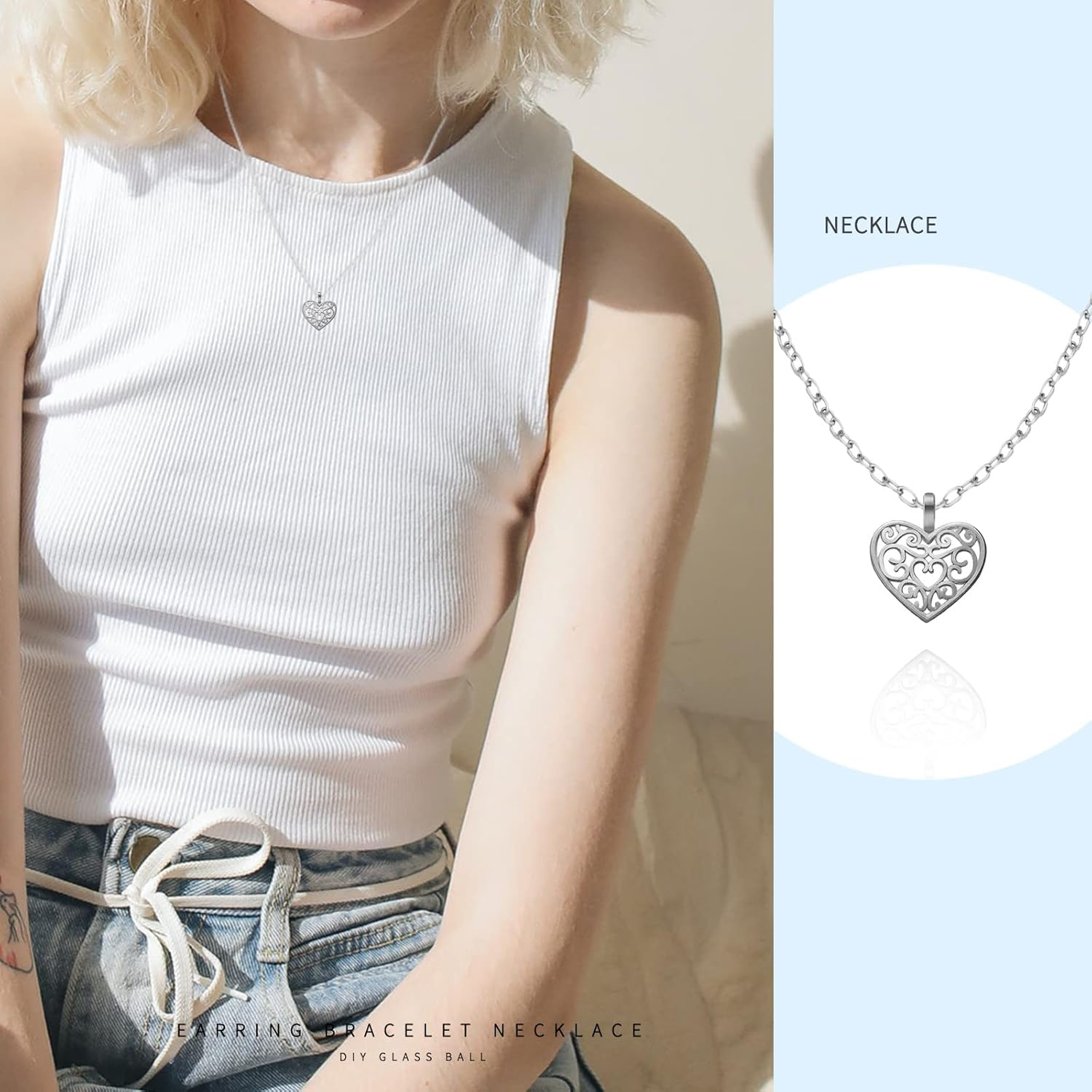 100Pcs Antique Silver Plated Hollow Lovely Heart Charms Pendant DIY Bracelets Necklace Jewelry Making Craft Wholesale 16Mmx14Mm(A285) image number 6