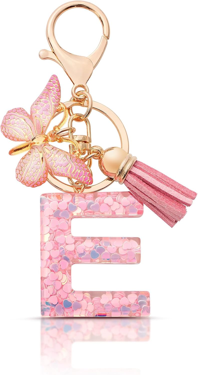 Letter Keychains for Girls Butterfly Keychain Key Ring Women