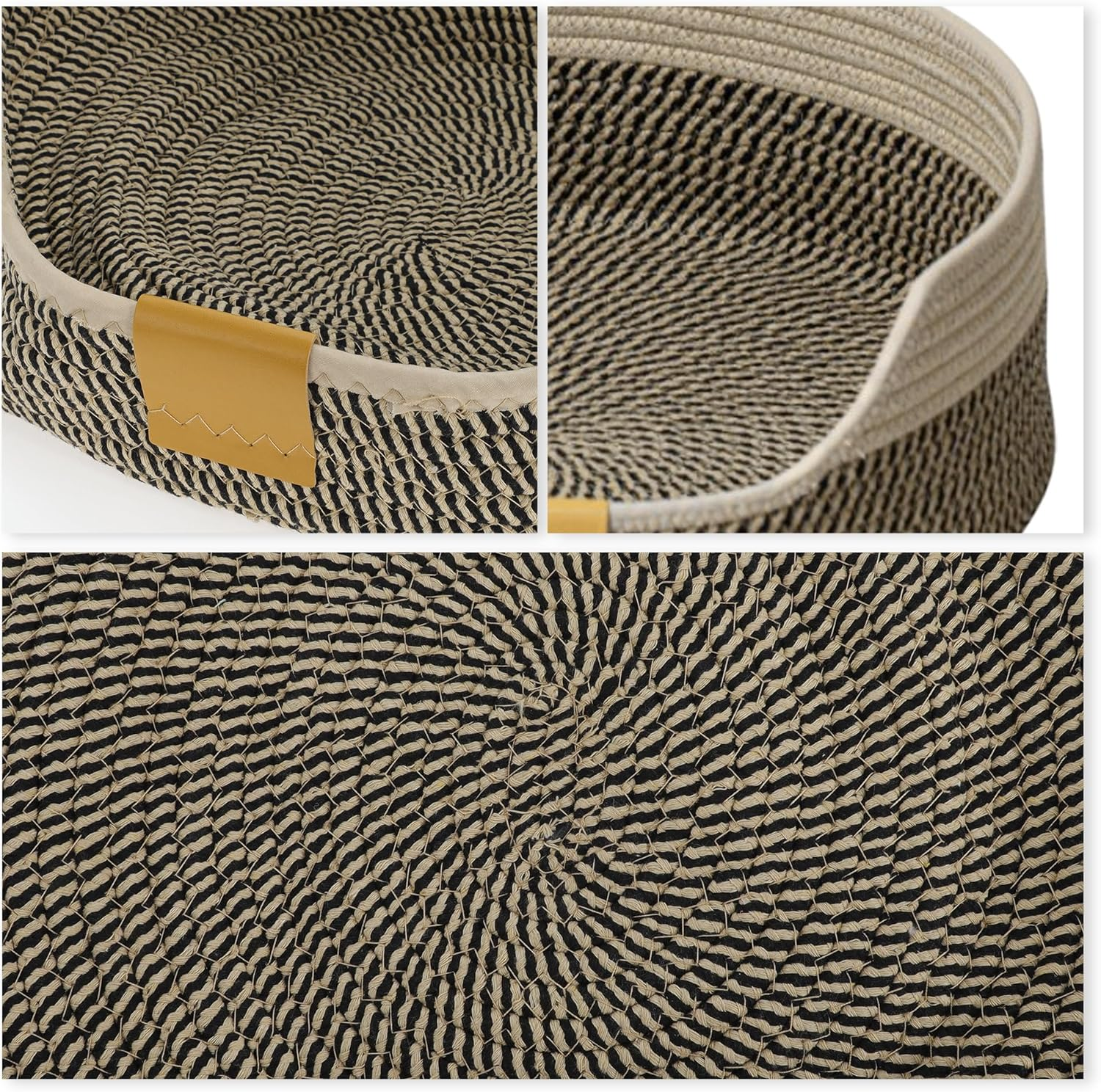 CAPASTEC Woven Cat Bed, 50 Cm Diameter, Foldable Basket Nesting Site, Breathable Pet Lounger, Claw Abrasion-Resistant Universal Kitten Bed, Black Khaki image number 5