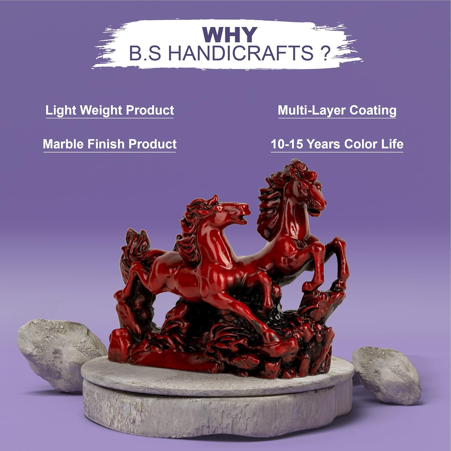 B.S HANDICRAFTS Running Horse Vaastu Statue for Home & Office | Decorative Showpiece for Wealth, Health, Success & Prosperity | Good Luck Horse Figurine (Red, Height 6 Inch). image number 4