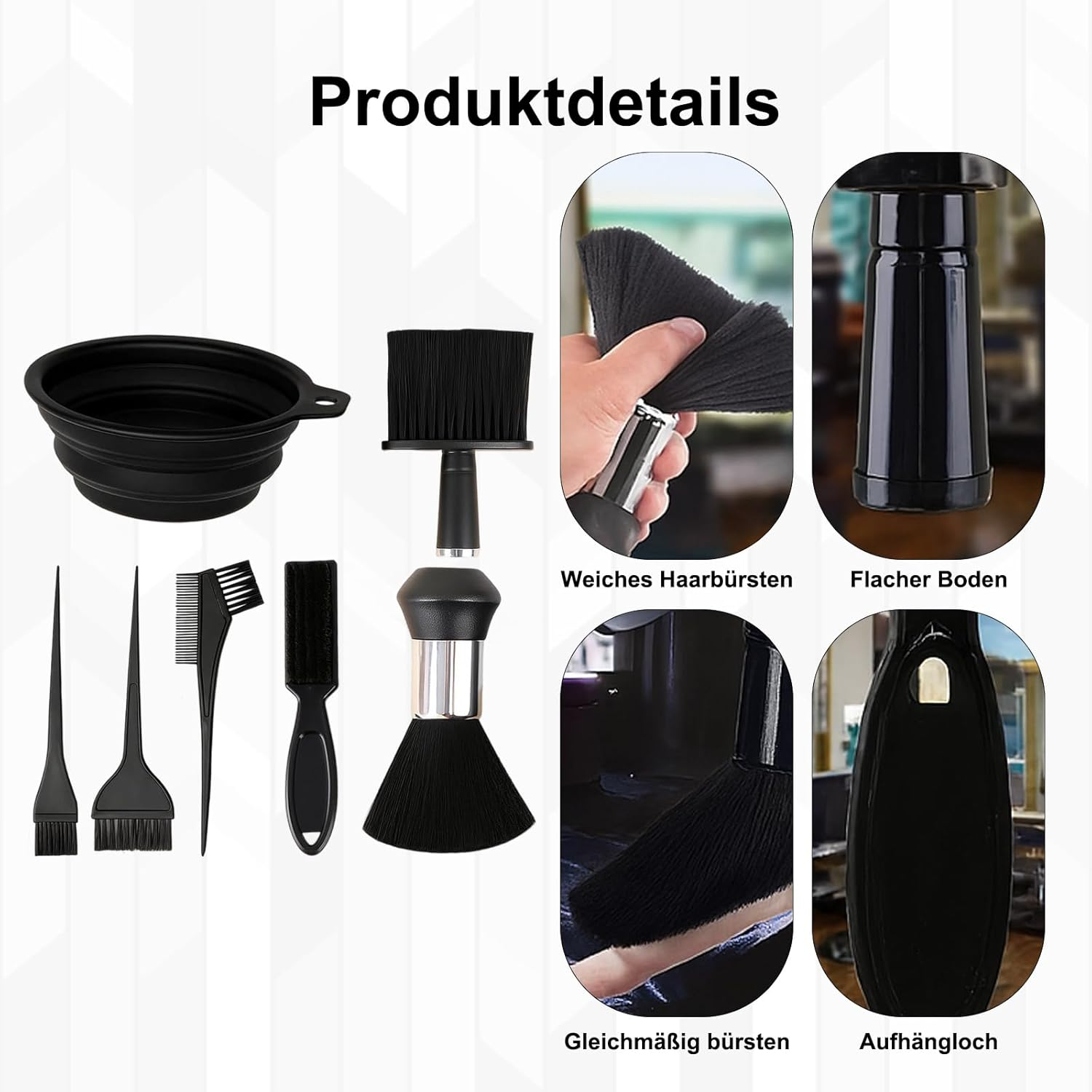 Neck Brush Hairdresser, Barber Set 7 Pieces, Hairdressing Accessories for Salon, Colour Brush Hair, High-Quality Hairdressing Set Brushes, for Hair Cleaning, Dust Removal, Hair Colouring Tools image number 2