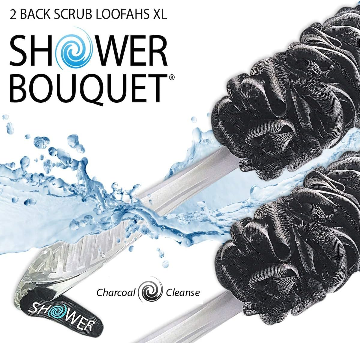 SHOWER BOUQUET Loofah-Charcoal Back-Scrubber 2-Pack // Long-Handle Bath-Sponge Brush/Extra Large Soft Mesh Loofa-Lufa-Loufa for Men & Women - Exfoliate with Full Pure Cleanse in Bathing Accessories image number 5