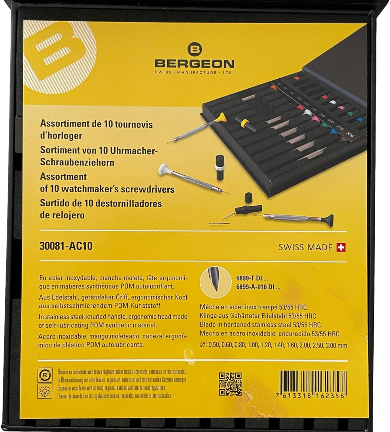 BERGEON 30081-AC10 Set of 10 INOX Watchmaker Screwdrivers in Wooden Box Tool image number 1