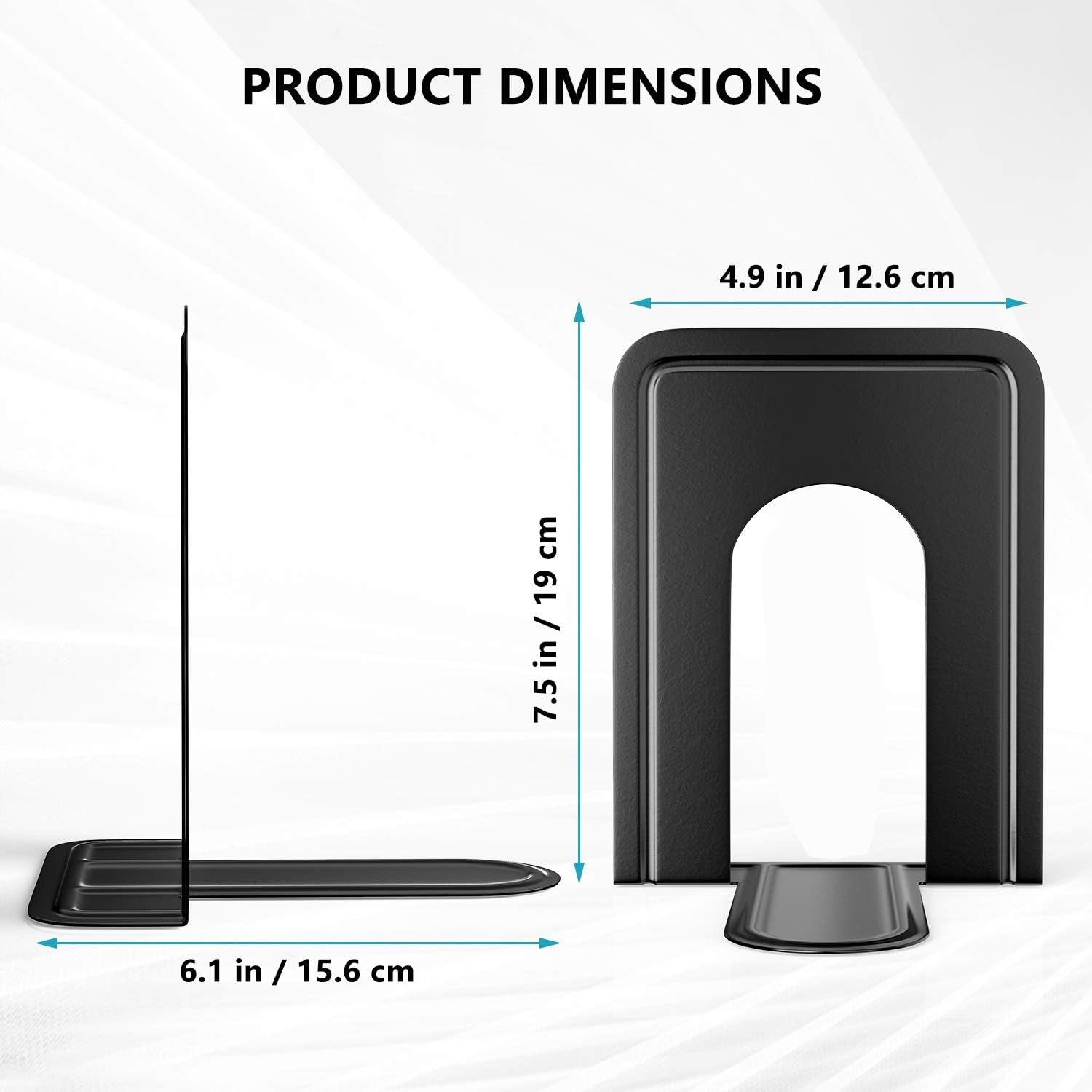 DARUITE Metal Bookends, Non-Skid Book Ends Holder Stoppers for Heavy Books, Home, Office, Kitchen - 4 Pairs, 7.4 X 4.9 X 5.8 In, Black