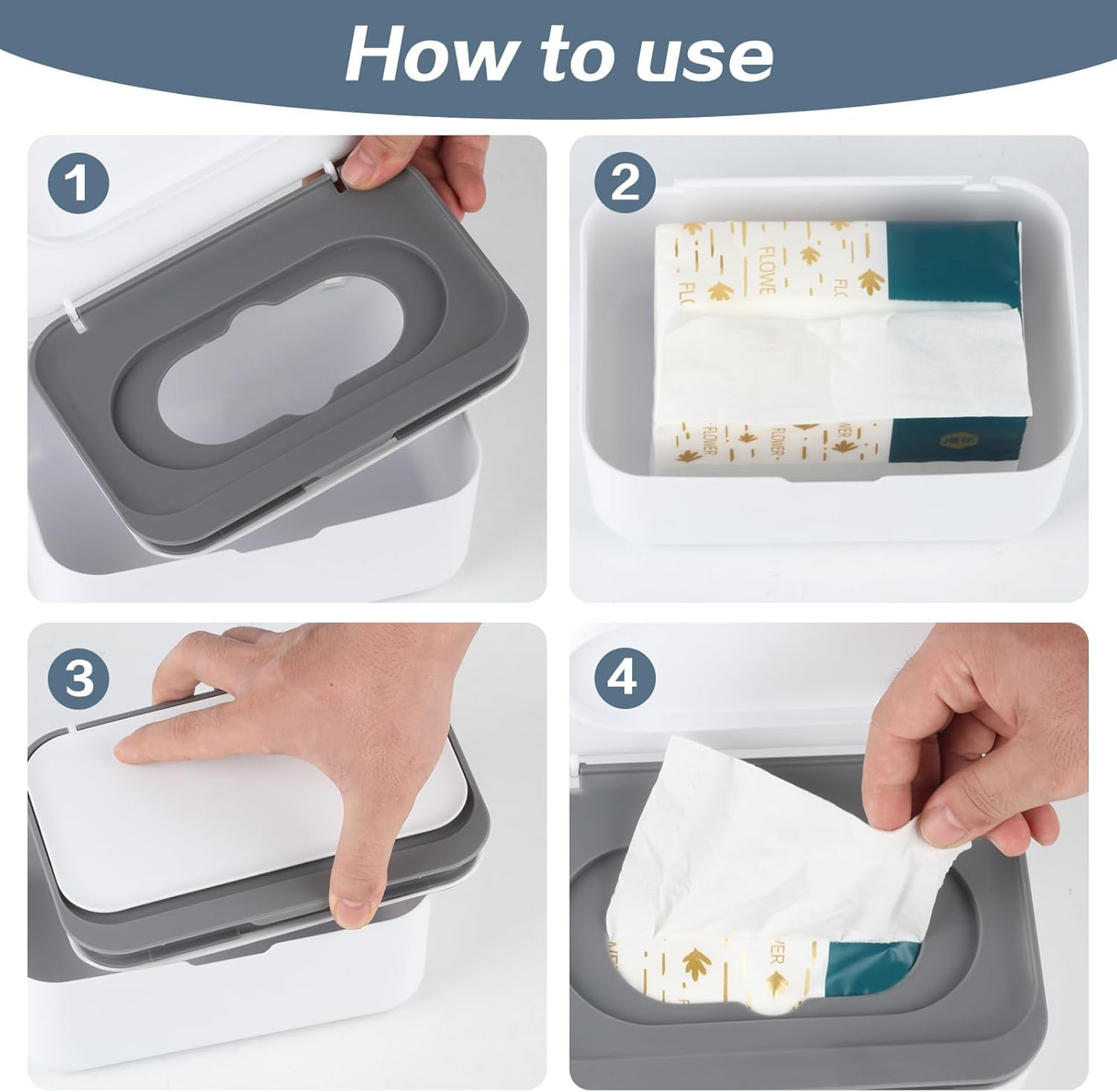 NVAZIOP Wipes Dispenser, Dustproof Wet Tissue Box Baby Wipe Holder Large Capacity Wipes/Tissue Case with Moisture Seal Secure Lid for Home, Office (1Pack Gray)