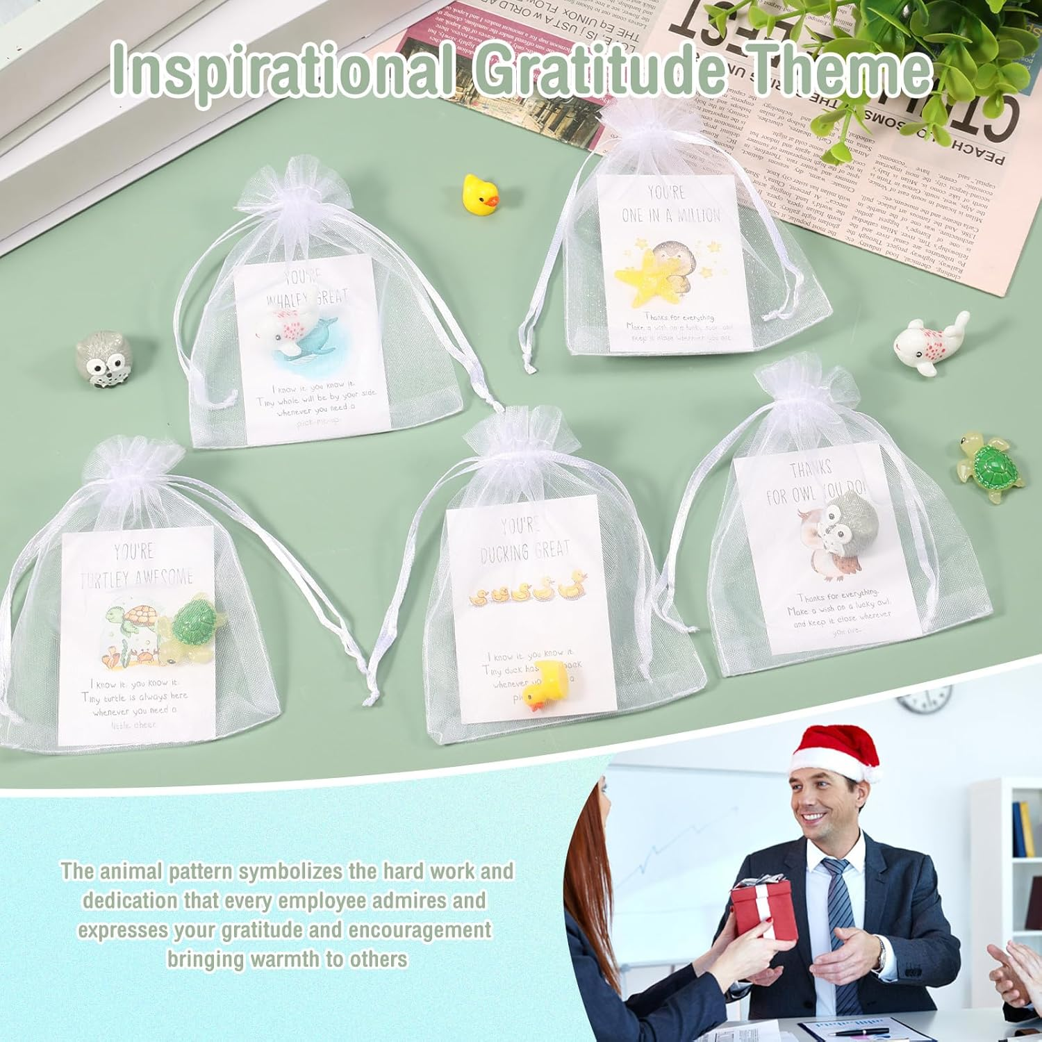 Awobepl Inspirational Appreciation Resin Animal Present,Waterproof Versatile Office Animal Ornament Favor,Pun Motivational Note Cardsfor Employee Coworker Teacher (Style 1) image number 3