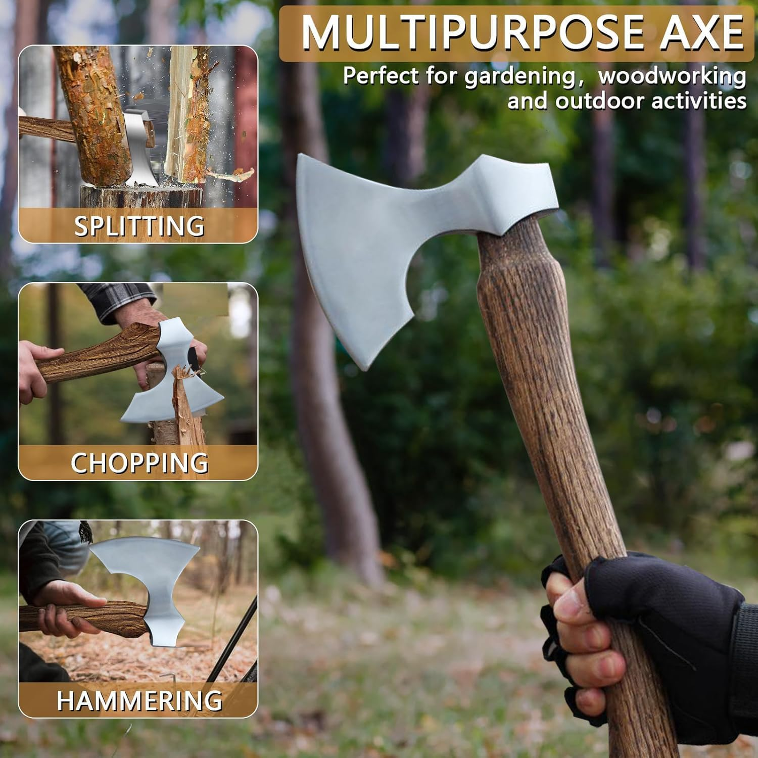 Wood Axe Small Outdoor Camp Hatchet for Splitting and Kindling, Hand-Forged with Sheath High Carbon Steel Garden Camping Tools Survival Chopping Forged Viking Axe with Beech Handle image number 6