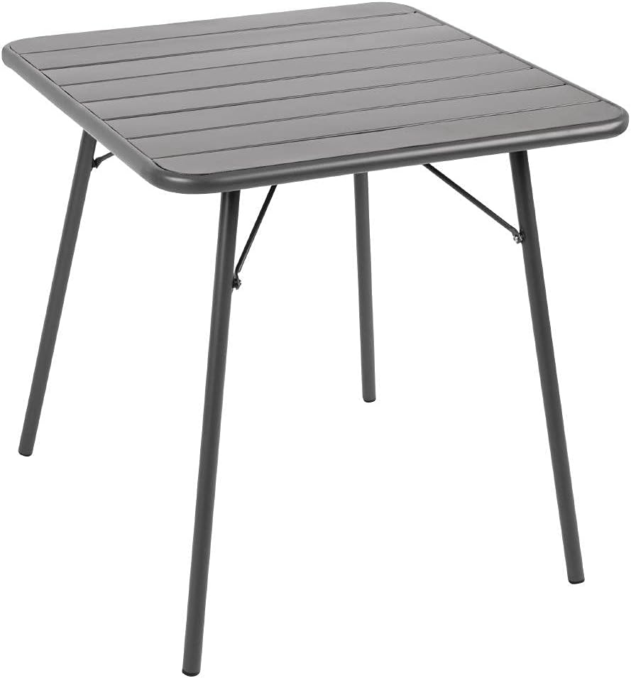Bolero Steel Slatted Square Folding Bistro Table, 700 Mm Length, Grey