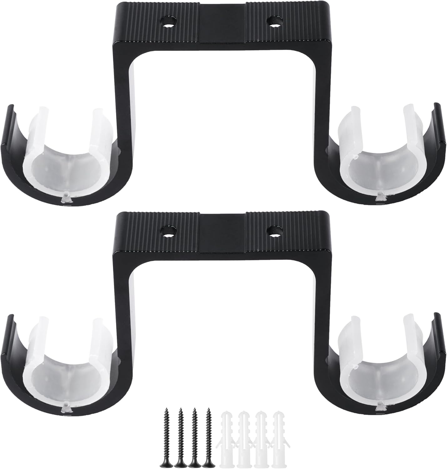Curtain Rod Brackets 2Pcs - Aluminum Alloy Ceiling Mounted Double Curtain Rod Brackets Black