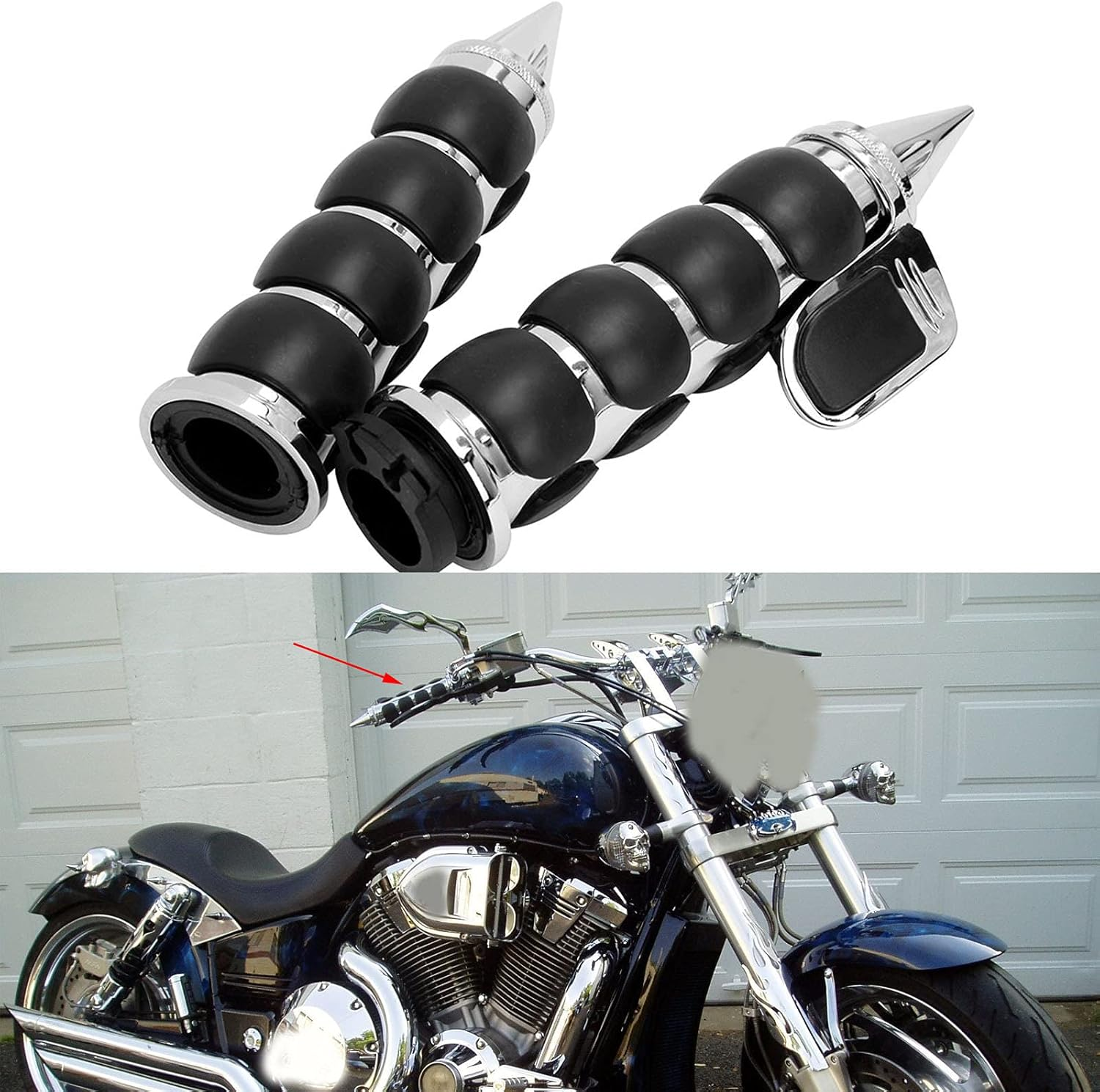 Pair of 1" Dual Chrome Motorcycle Bar End Hand Grips Handlebar Compatible with Cruisers Harley Yamaha Suzuki image number 5