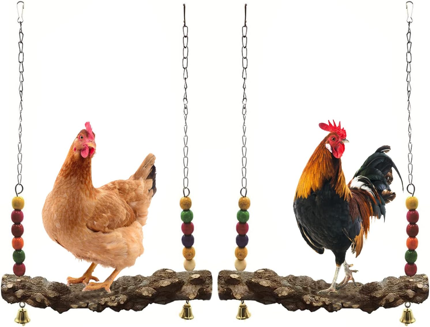 Chicken Bird Swing,Chicken Perch,Natural Wooden Swing Toys,Wood Stand for Chick,Safe and Relief of Stress,Chicken Coop Accessories,Coop Swing for Chicken Bird,Parrot,Hens (2Pcs)