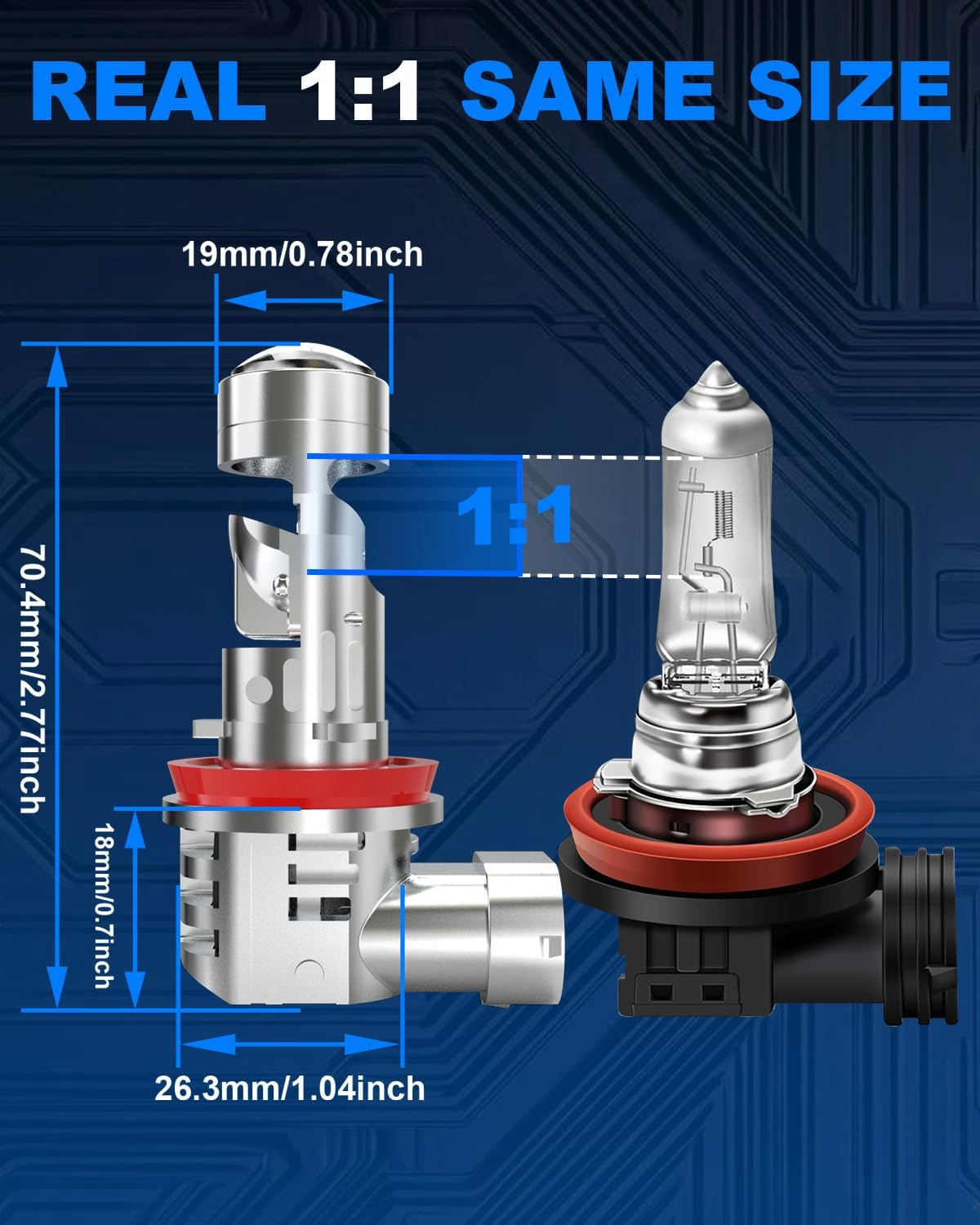 H11 LED Headlight Bulbs, KATUR Upgraded 800% Ultra Brightness 30000LM 6000K Xenon White Real 1:1 Mini Size Plug and Play H8 H9 LED Bulbs with Projector Lens, Pack of 2