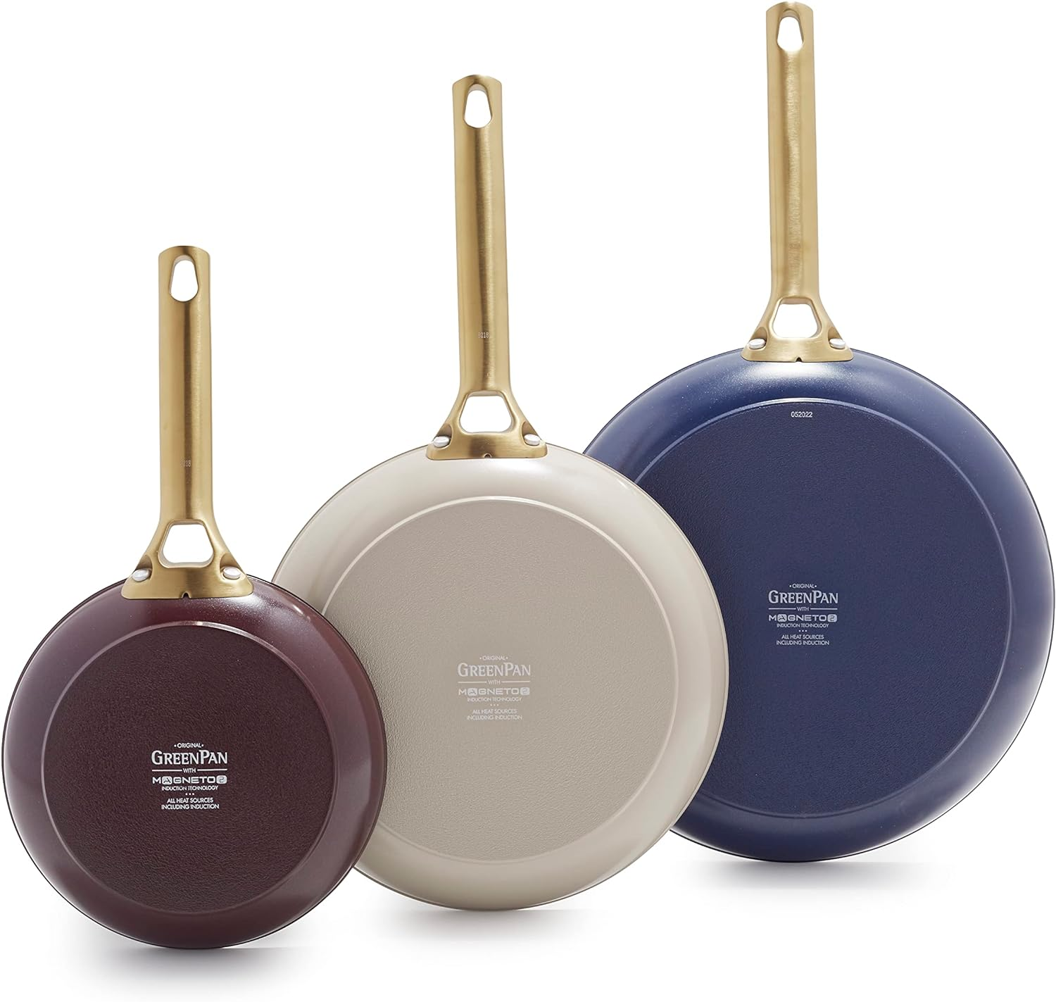 Greenpan Reserve Hard Anodized Healthy Ceramic Nonstick, 8" 10" and 12" 3 Piece Frying Pan Skillet Set, Gold Handle, Pfas-Free, Dishwasher Safe, Oven Safe, Black