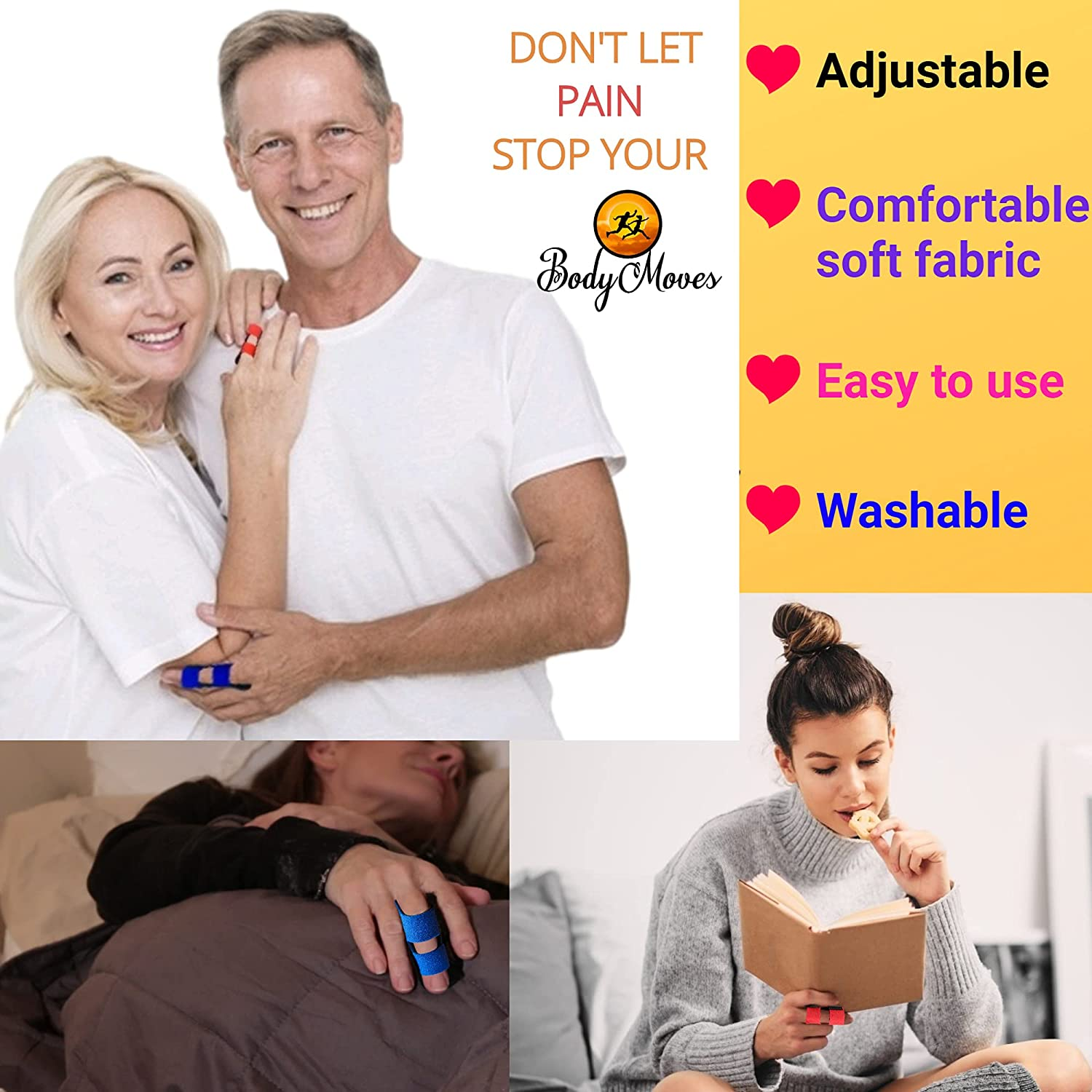 Bodymoves Finger Splint plus Sleeve (2 Pc Set, Midnight Black) image number 4