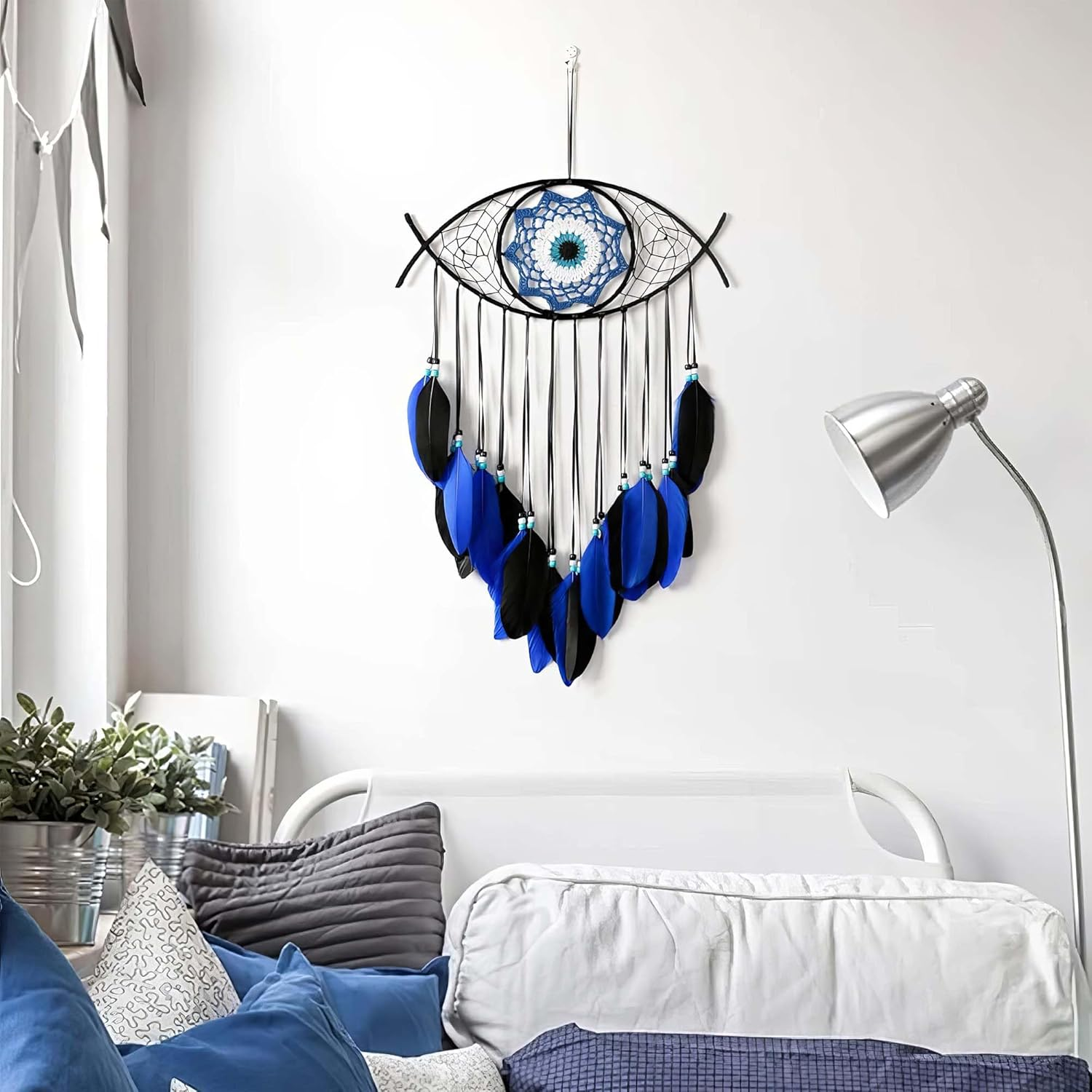 Evil Eye Dream Catcher - Handmade Feather Wall Hanging Decor for Protection, Good Luck & Home Blessing image number 2