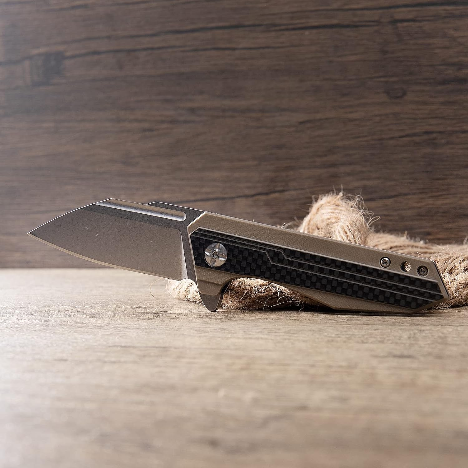 Folding Pocket Knife, Stone Wash Blade, G10 Handle, 440B Stainless Steel, Outdoor Survival Camping EDC Tools (Brown) image number 1