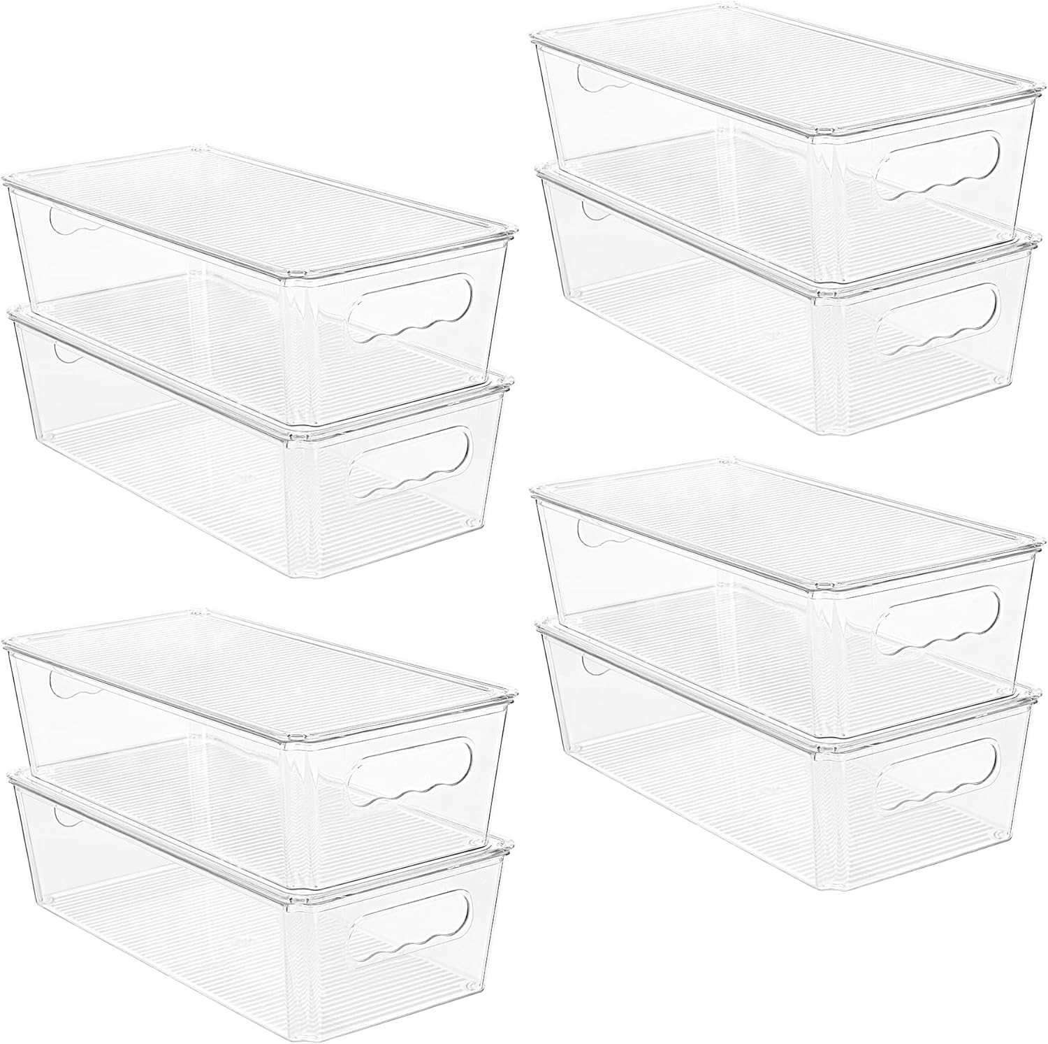 Vtopmart 8Pcs Clear Organizers and Storage Bins with Lids, Stackable Plastic Storage Containers with Handles for Fridge, Freezer, Pantry, Cabinet, Kitchen Organization and Storage image number 4