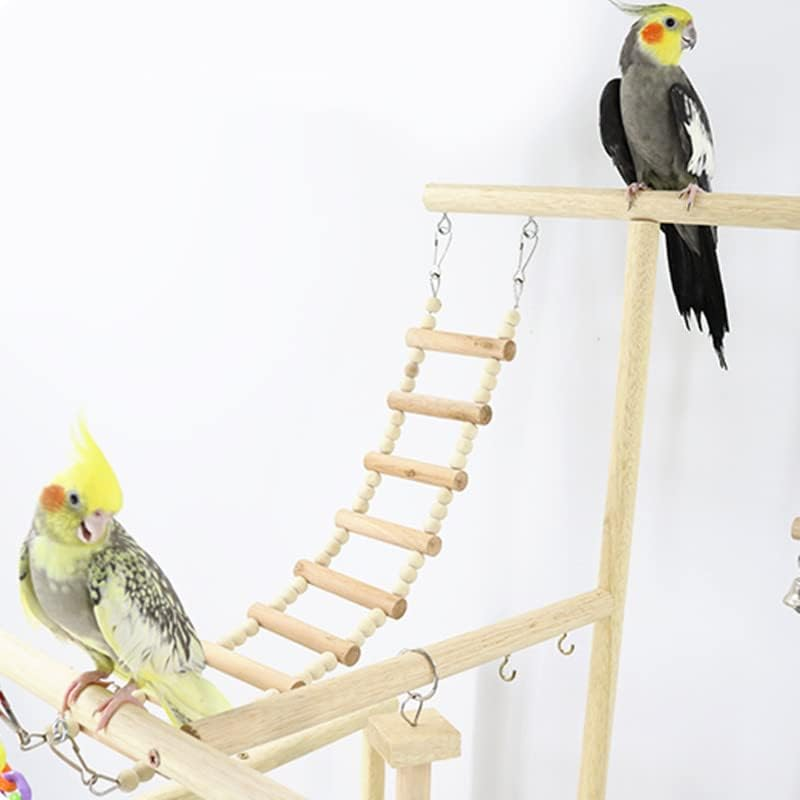 Bird Playground, 3 Layers Wood Bird Playground Perches with Swing,Parrot Playstand Bird Perch Stand,Birds Climbing Ladder Toys,Bird Training Play Stands Bird Play Stand image number 2