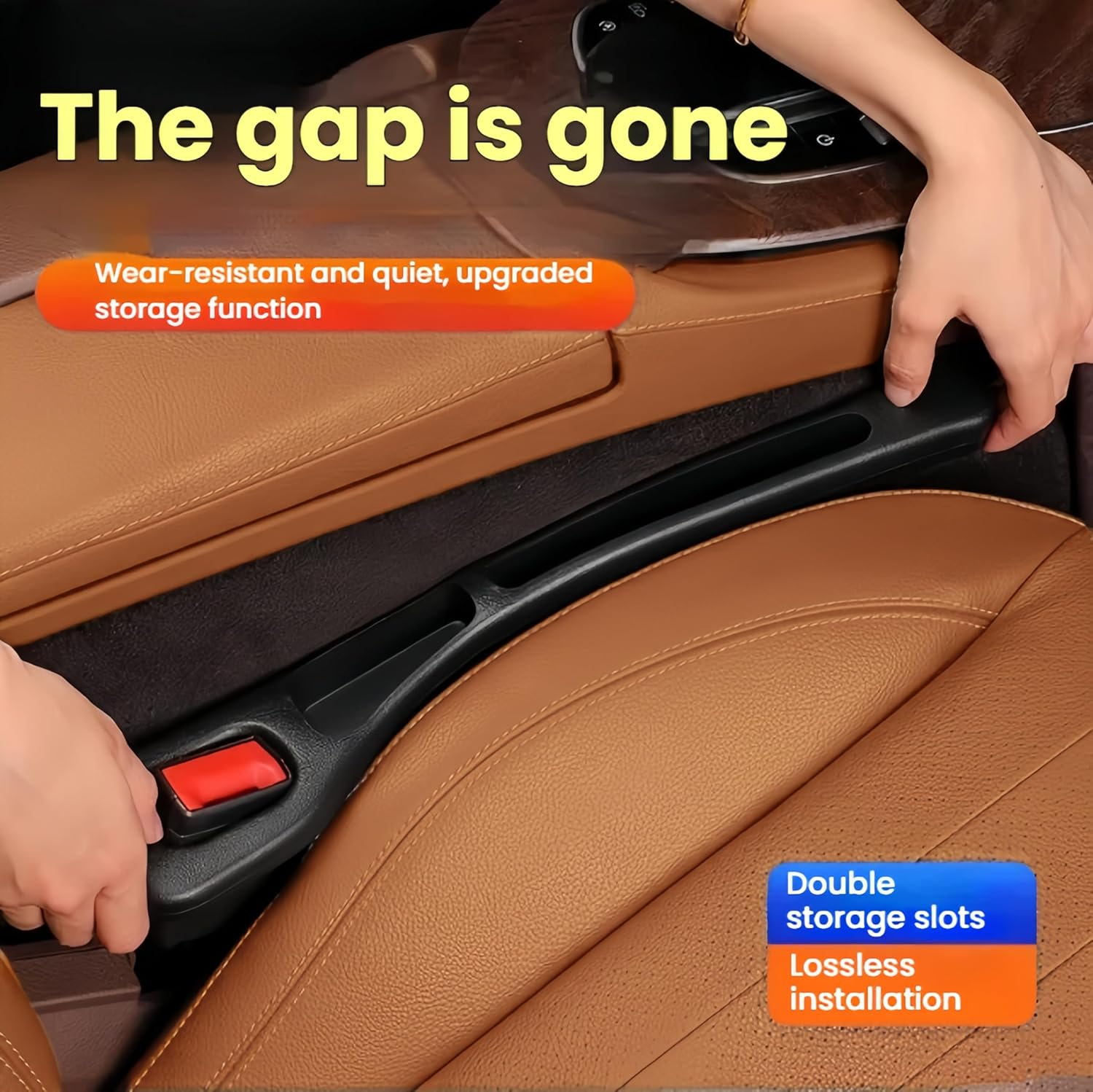 Car Seat Gap Filler, Universal Storage Box Organizer, Black, Double Storage Slots with Lossless Installation