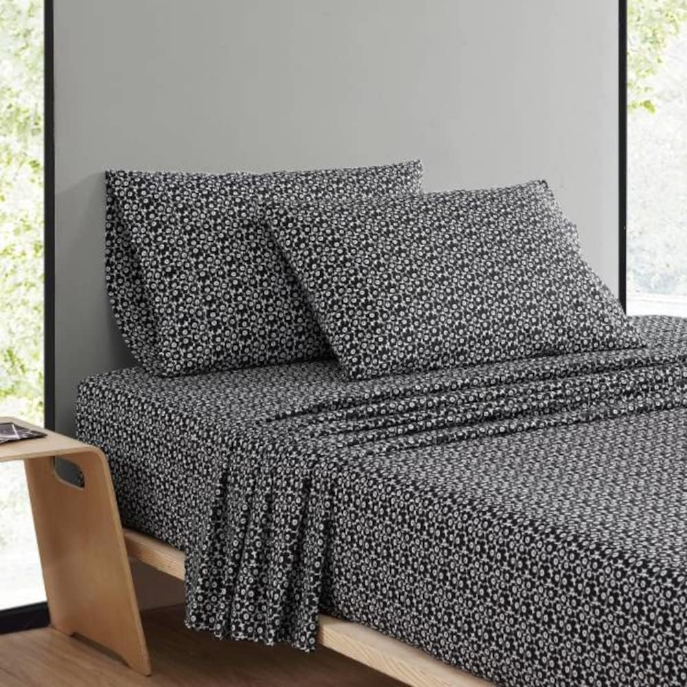 MARIMEKKO - Queen Sheets, Cotton Percale Bedding Set, Crisp & Cool Home Decor (Pikkuinen Unikko Black, Queen) image number 1