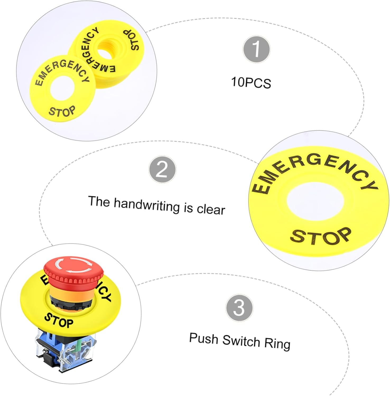 Emergency Stop Ring 22Mm Push Button Switch for Industrial Control Quick Response and Sturdy Construction Suitable for Safety and Emergency Applications 10Pcs Set image number 5