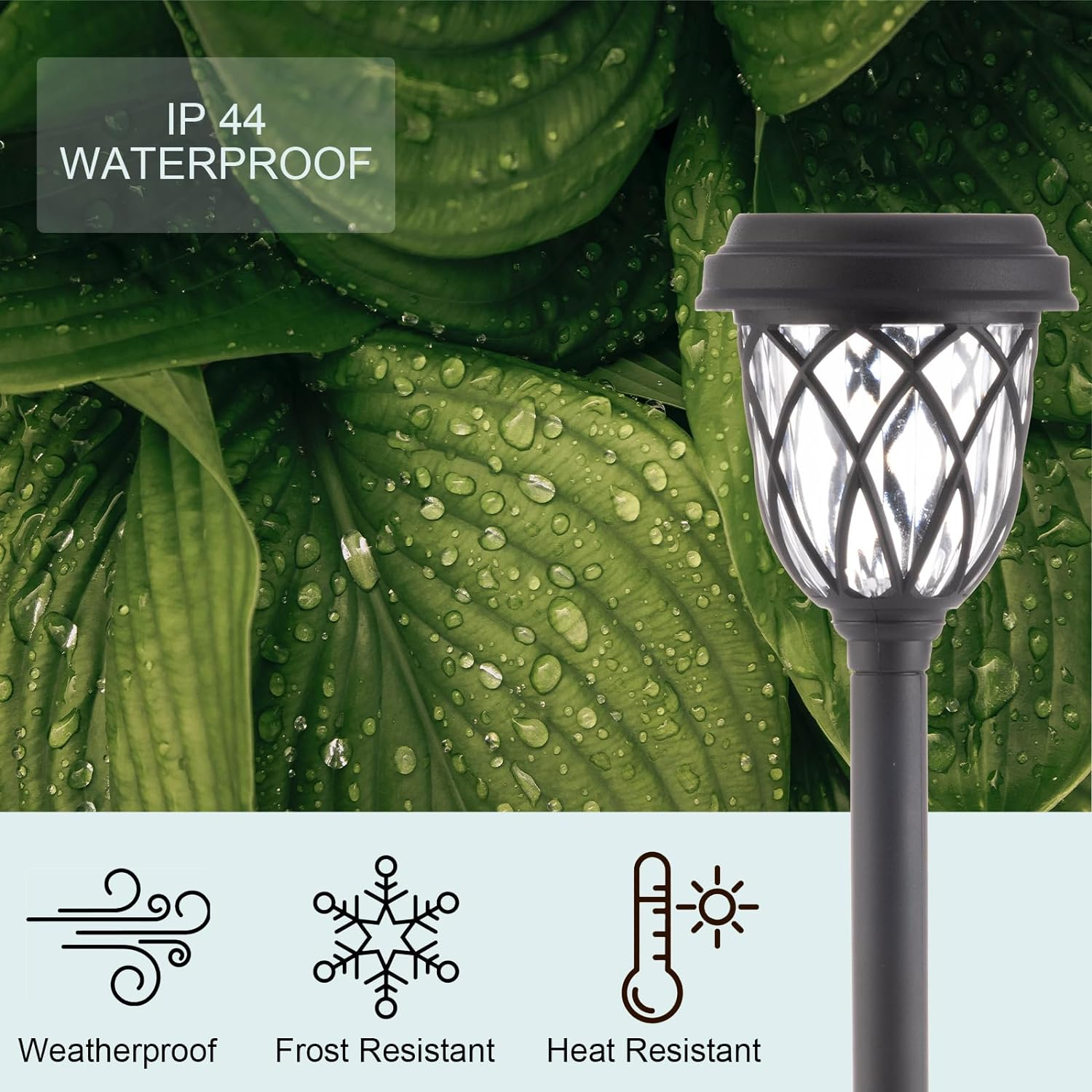 Zarek 6 Pack Solar Pathway Lights, Outdoor White LED, IP44 Waterproof, 16.5In, 6 Hours Lighting, Black, Solar Garden Lights image number 5