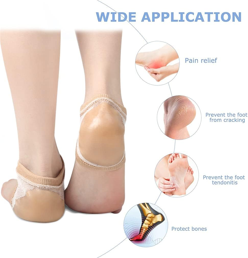 Moisturizing Heel Socks, 2 Pairs Soft Gel Lined Heel Socks for Dry Rough Cracked Feet, Gel Heel Repair Socks Overnight Moisturizing Spa Socks for Softening and Repairing Chapped Feet Skin Care (Skin) image number 3