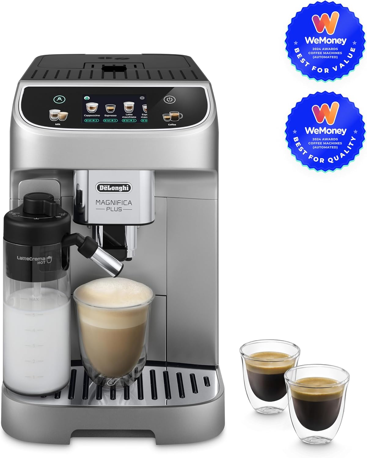 De'Longhi Magnifica plus Fully Automatic Coffee Machine ECAM320.70.SB, Lattecrema Hot Milk System, Full-Touch Color Display, Easy to Clean, 1450W, Silver/Black image number 5